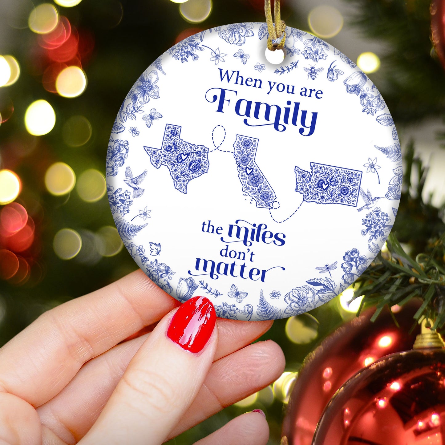 When You Are Family, Siblings The Miles Don't Matter - Personalized Ceramic Ornament