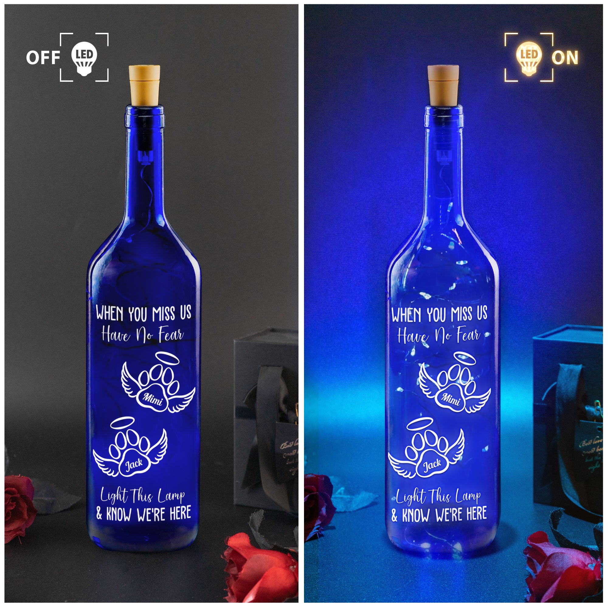 When You Miss Us Have No Fear - Personalized Blue Bottle Lamp