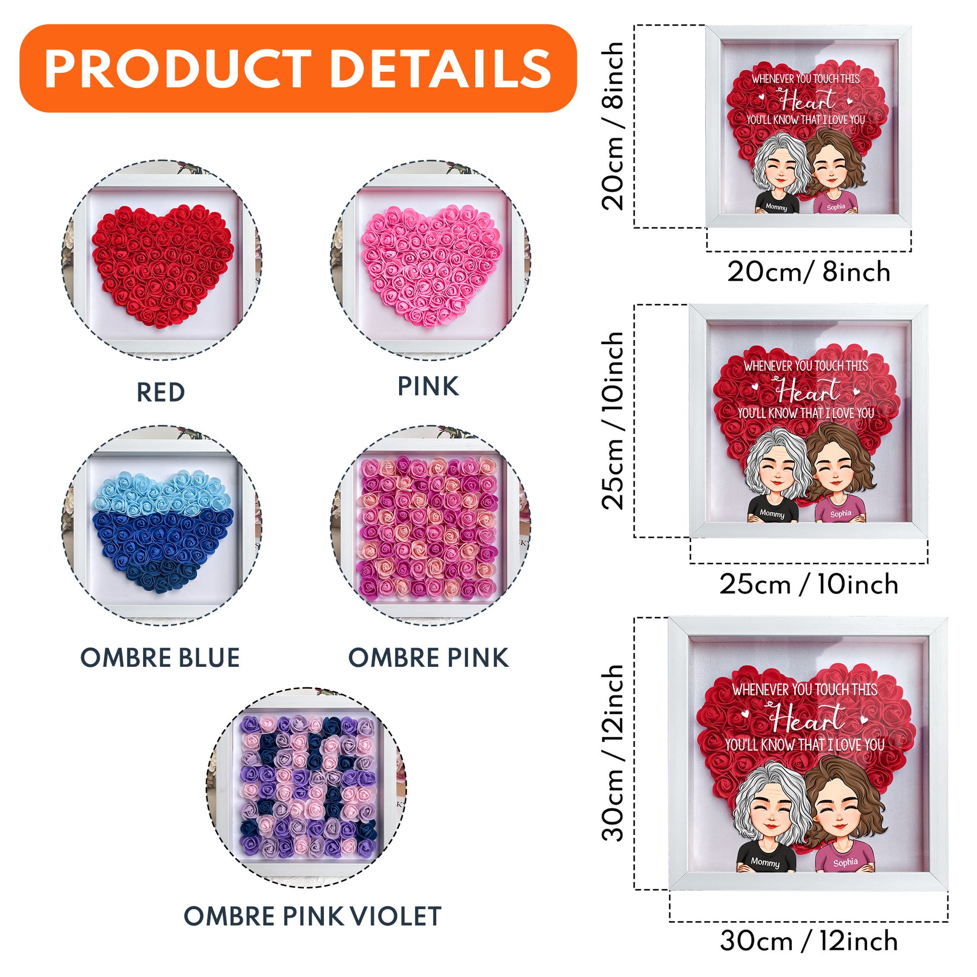 Whenever You Touch This Heart - Personalized Flower Shadow Box