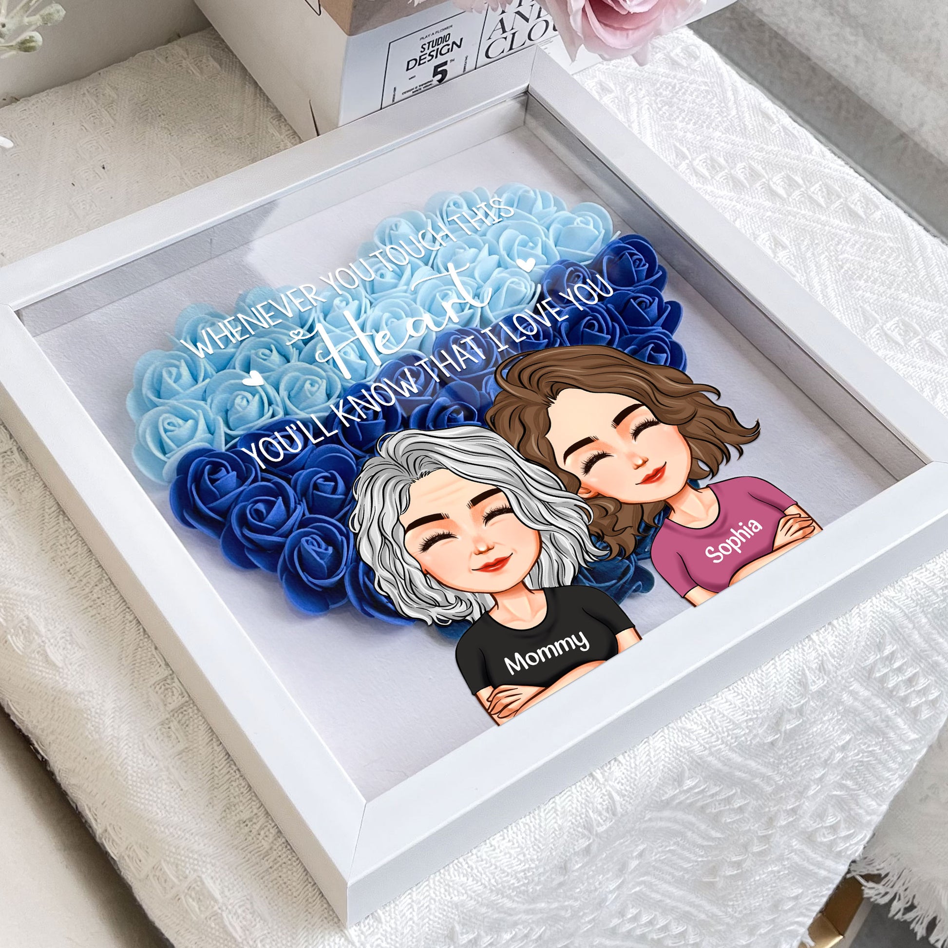 Whenever You Touch This Heart - Personalized Flower Shadow Box
