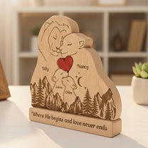 Where Life Begins And Love Never Ends Father's Day Gift - Personalized Wooden Lion Family Puzzle