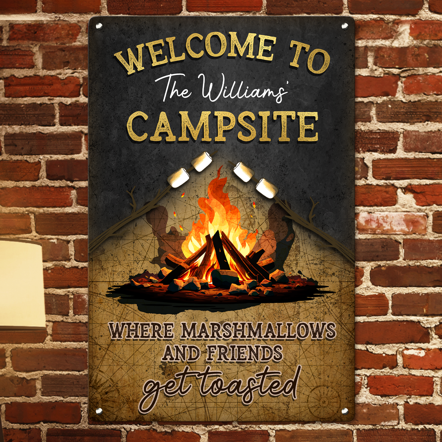 Where Marshmallows And Friends Get Toasted - Personalized Metal Sign