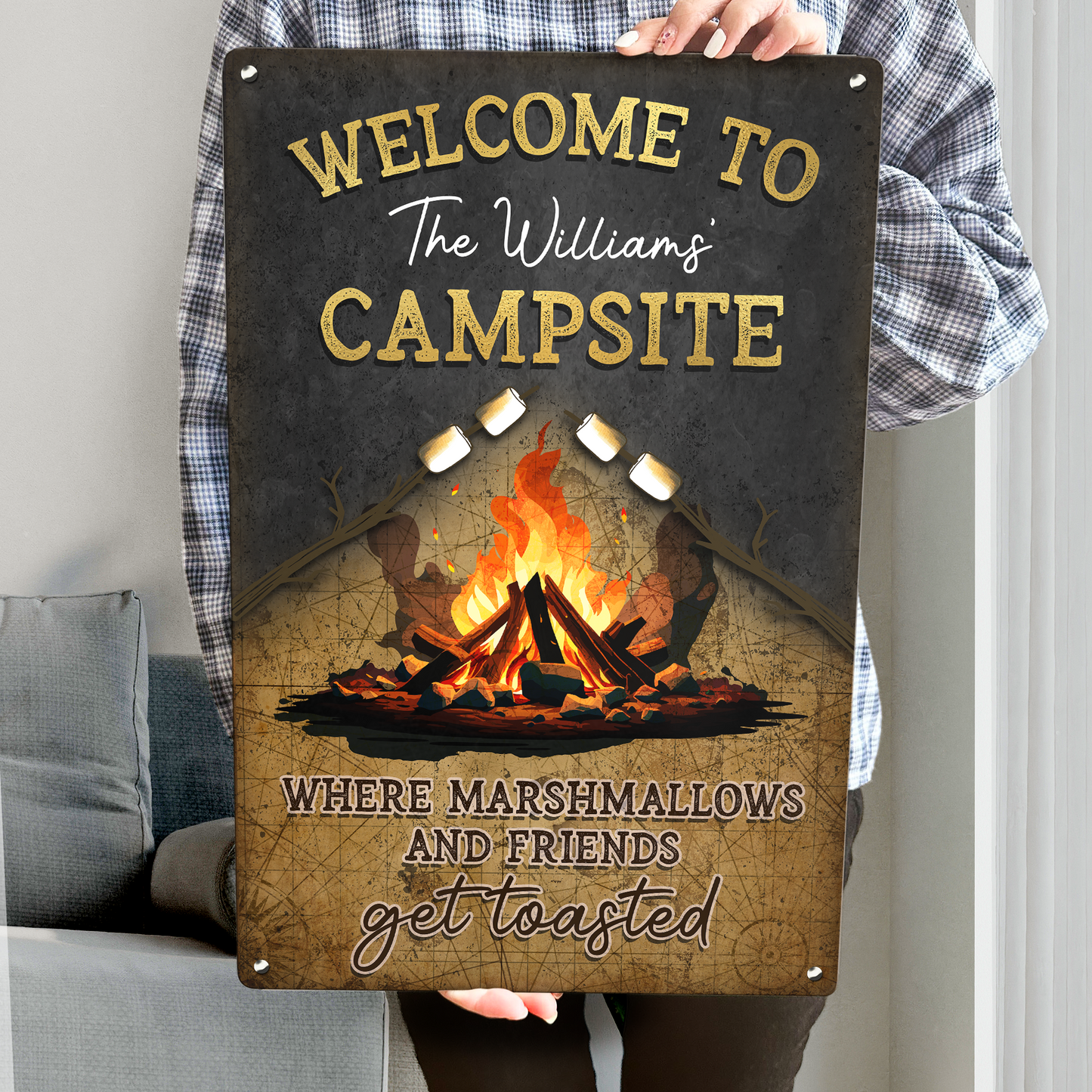 Where Marshmallows And Friends Get Toasted - Personalized Metal Sign