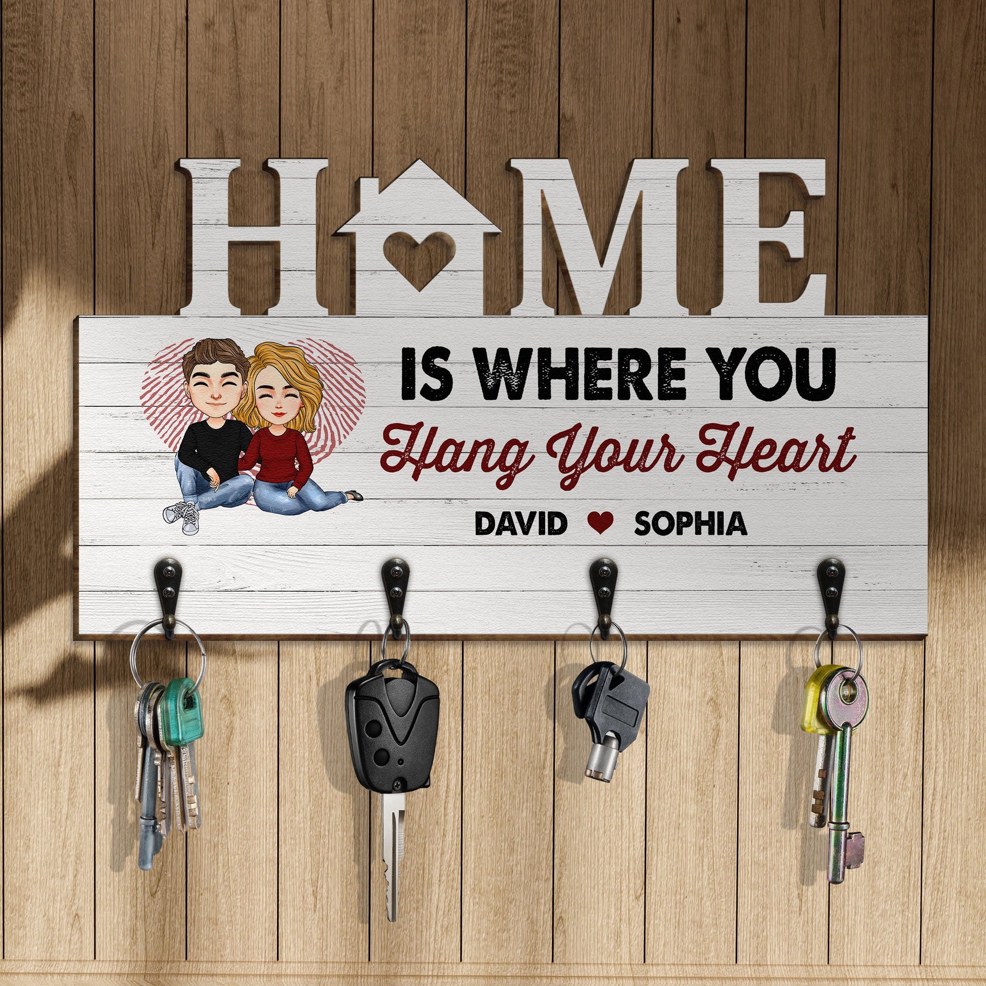 Home Is Where You Hang Your Heart - Personalized Key Hanger, Key