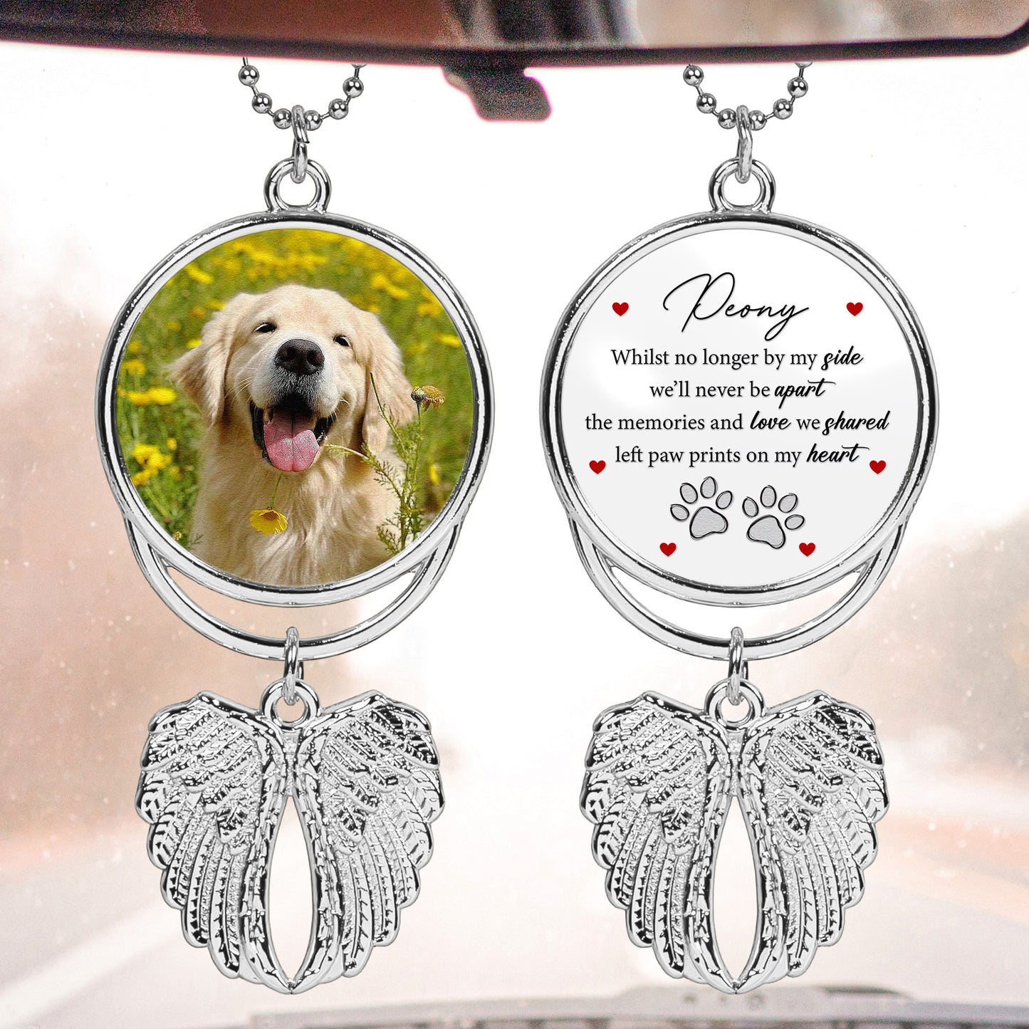 Whilst No Longer By My Side, We’ll Never Be Apart - Custom Angel Wings Car Hanging Photo Ornament
