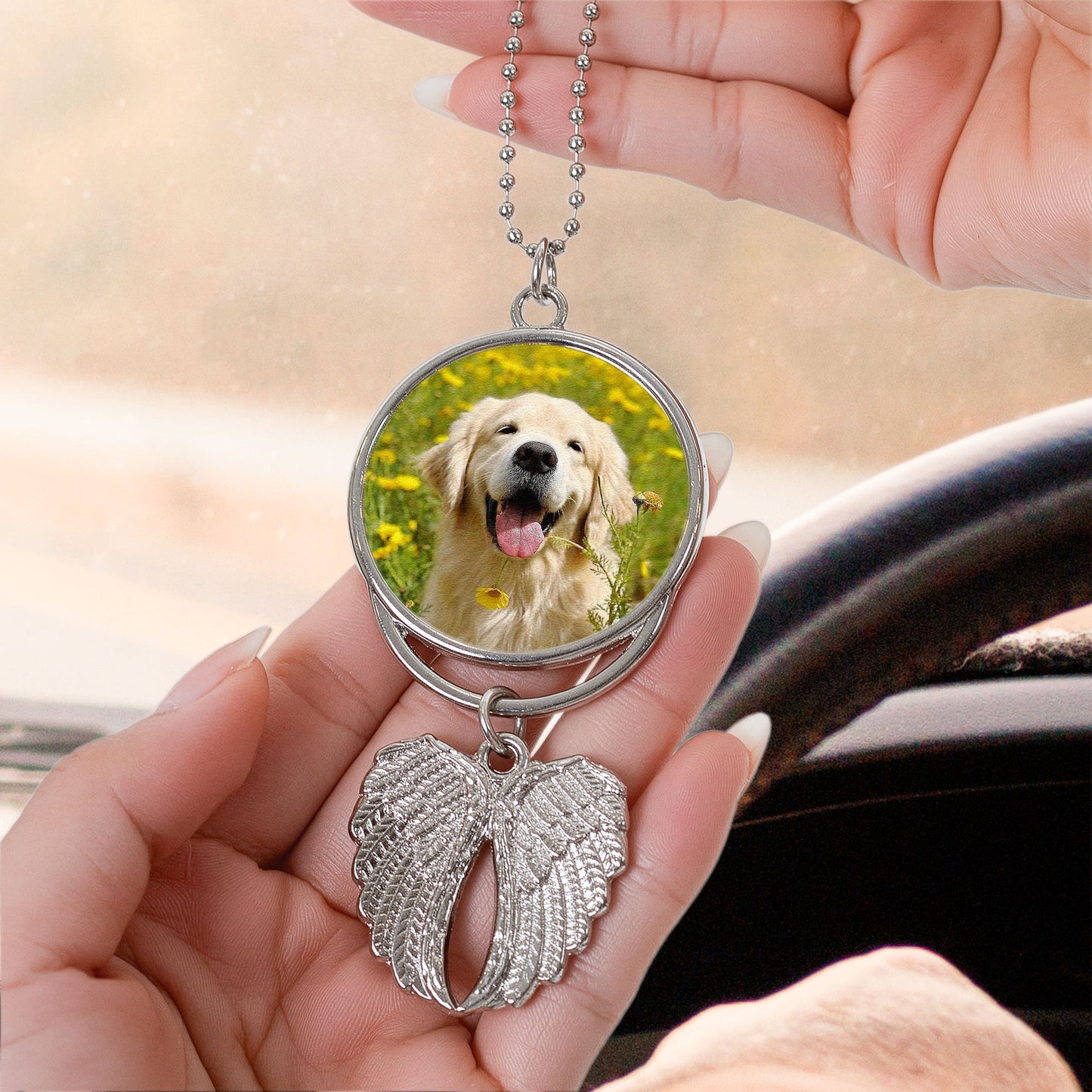 Whilst No Longer By My Side, We’ll Never Be Apart - Custom Angel Wings Car Hanging Photo Ornament