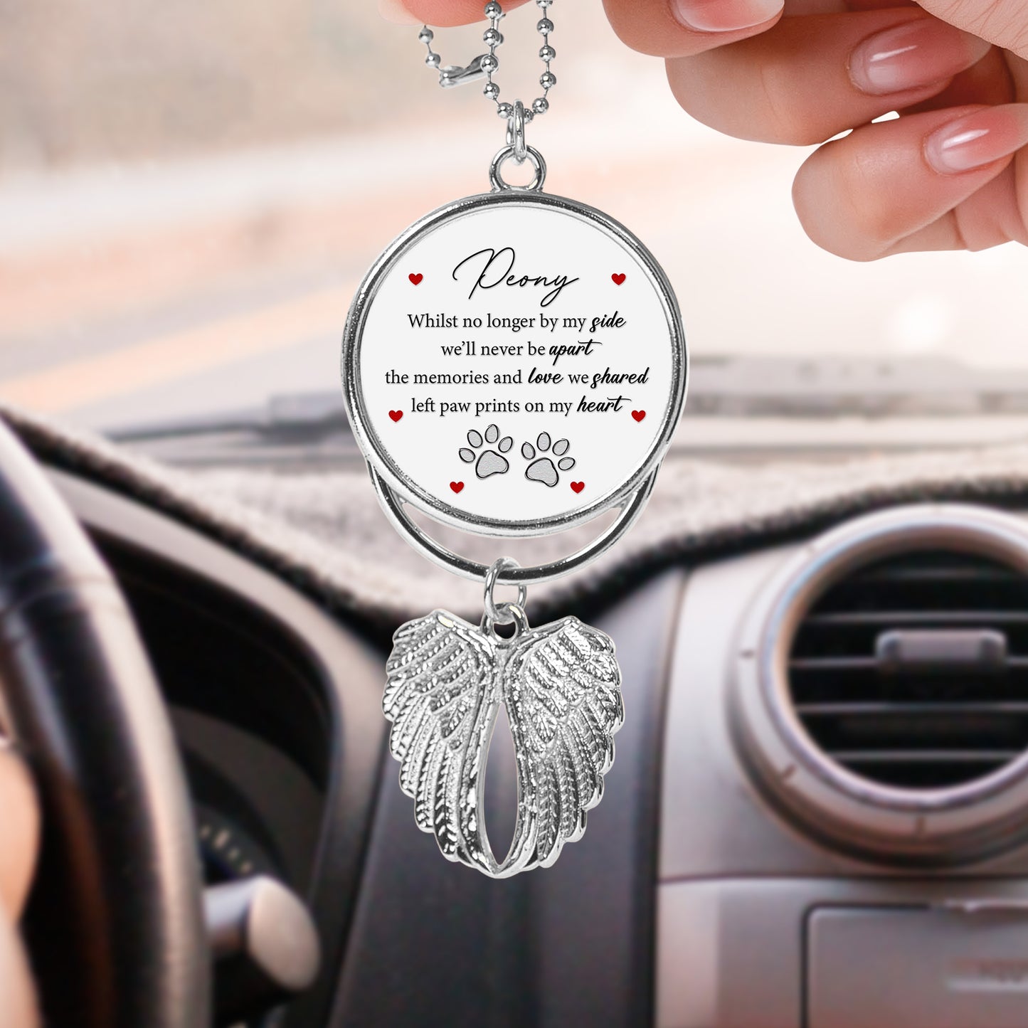 Whilst No Longer By My Side, We’ll Never Be Apart - Custom Angel Wings Car Hanging Photo Ornament