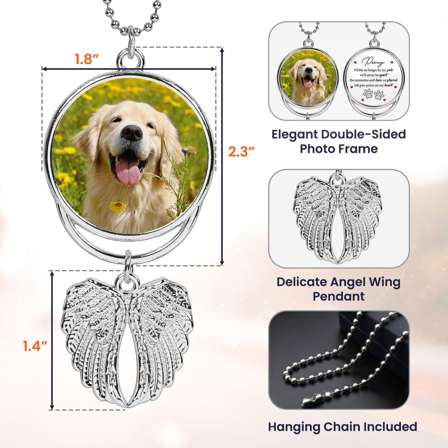 Whilst No Longer By My Side, We’ll Never Be Apart - Custom Angel Wings Car Hanging Photo Ornament