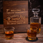 Whiskey Bar Man Cave - Rum, Gin, Bourbon Decors - Personalized Whiskey Decanter Set
