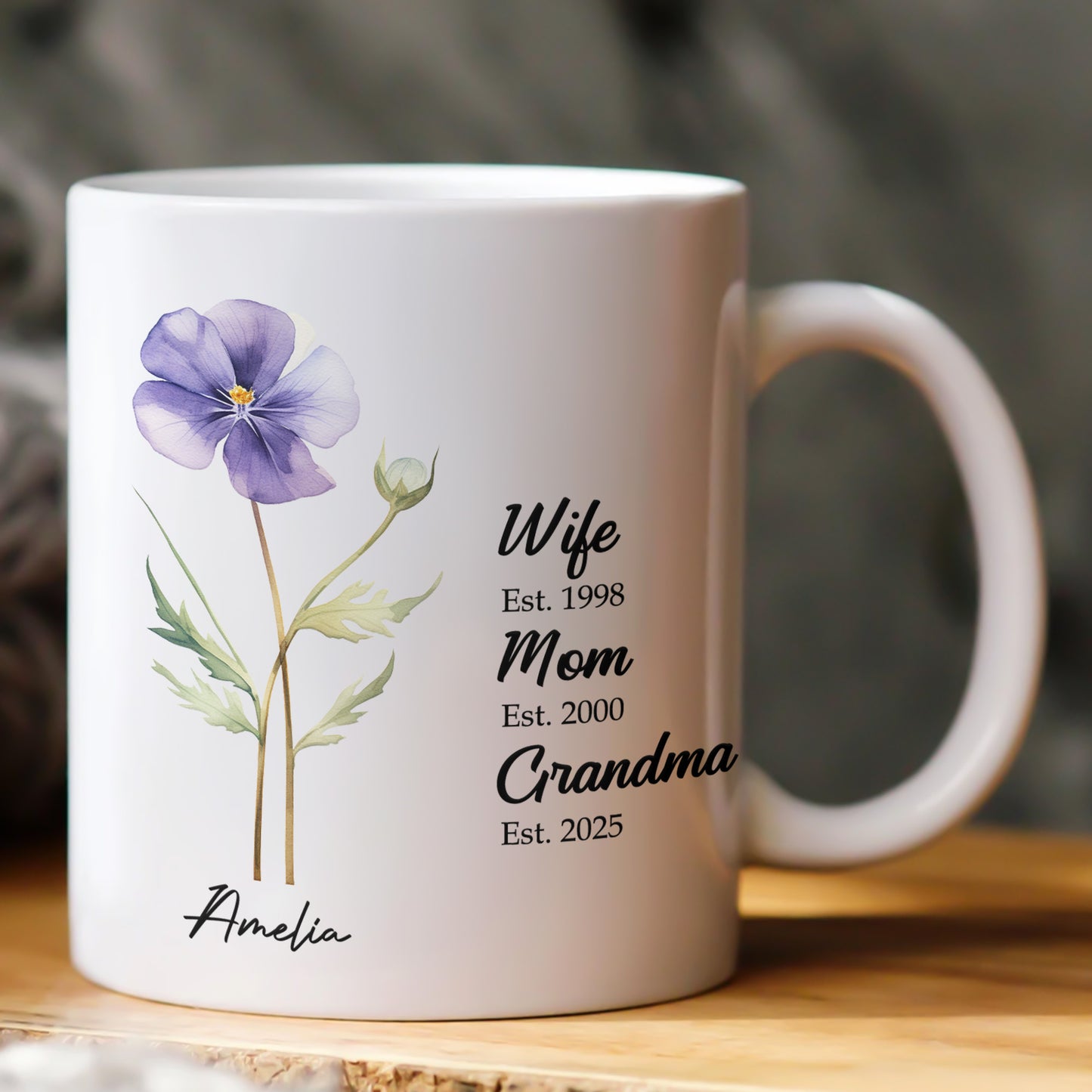 Wife Mom Grandma Birth Flower - Personalized Mug