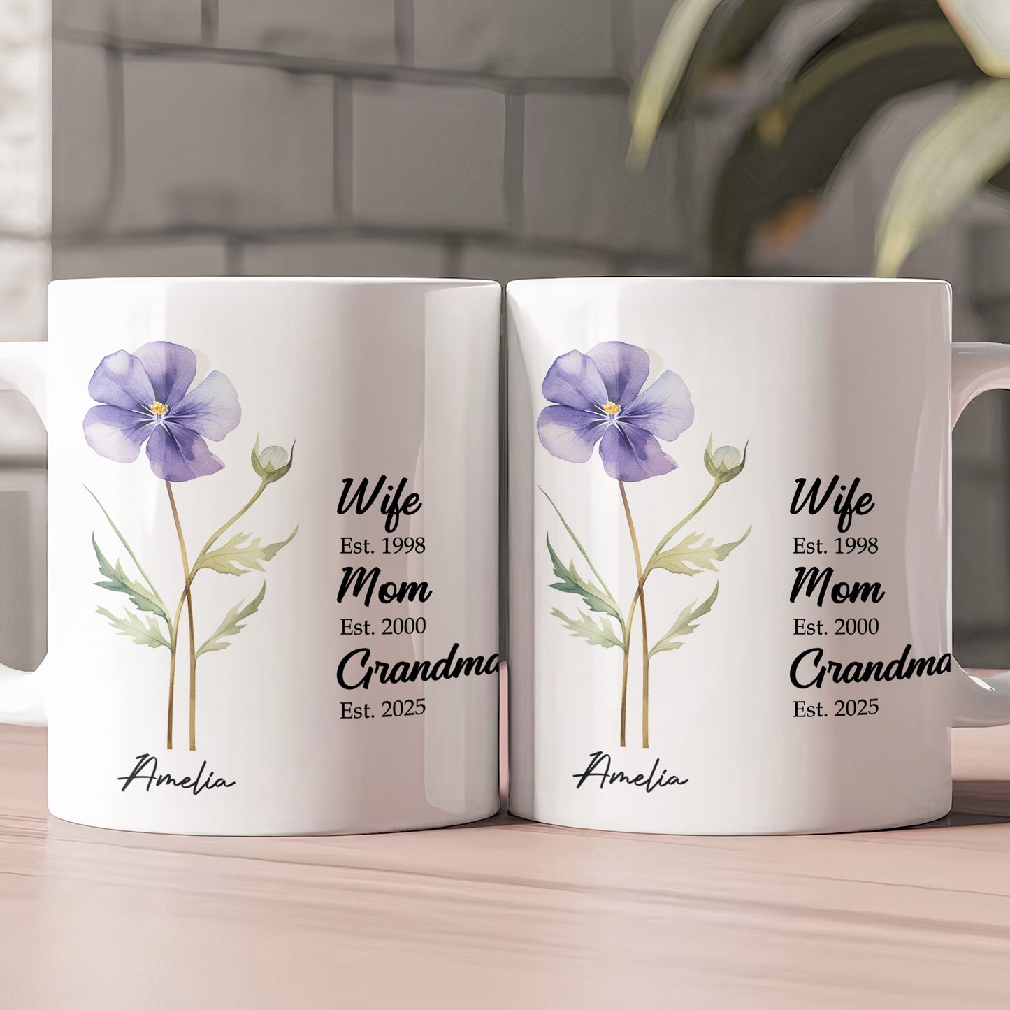 Wife Mom Grandma Birth Flower - Personalized Mug