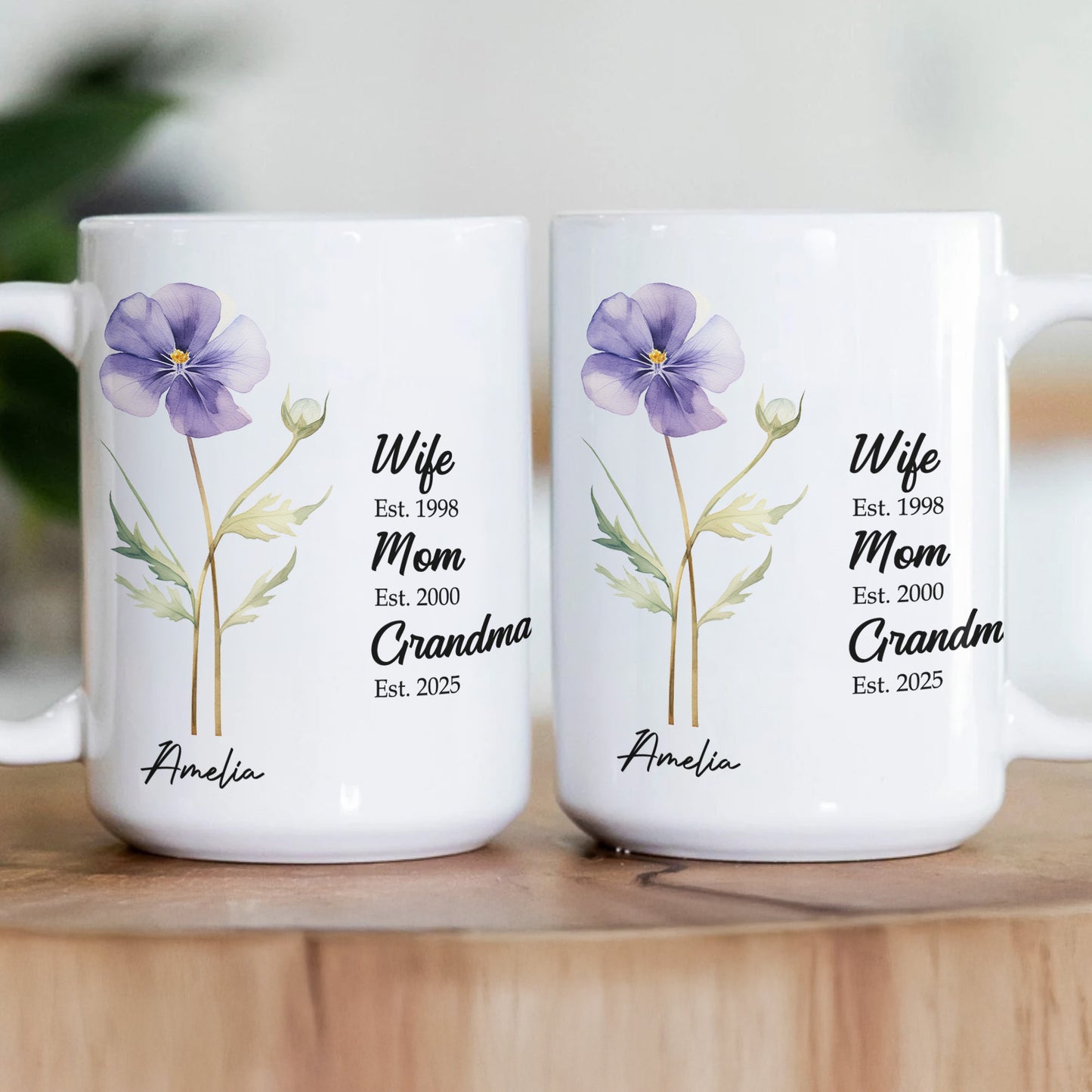 Wife Mom Grandma Birth Flower - Personalized Mug