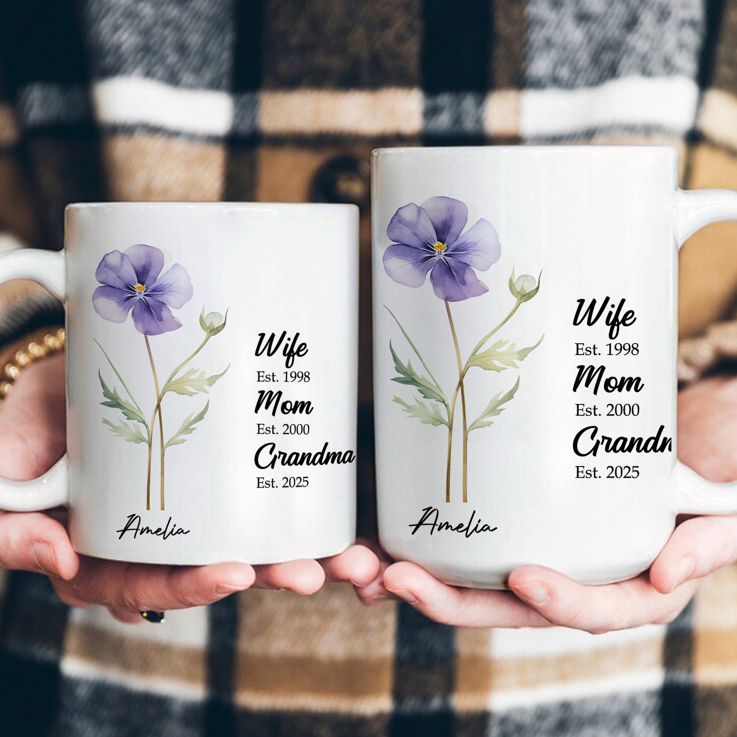 Wife Mom Grandma Birth Flower - Personalized Mug