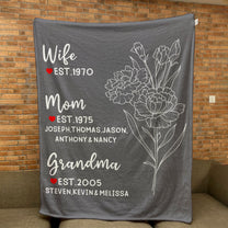 Wife Mom Grandma Birthflower Gifts For Women - Personalized Blanket