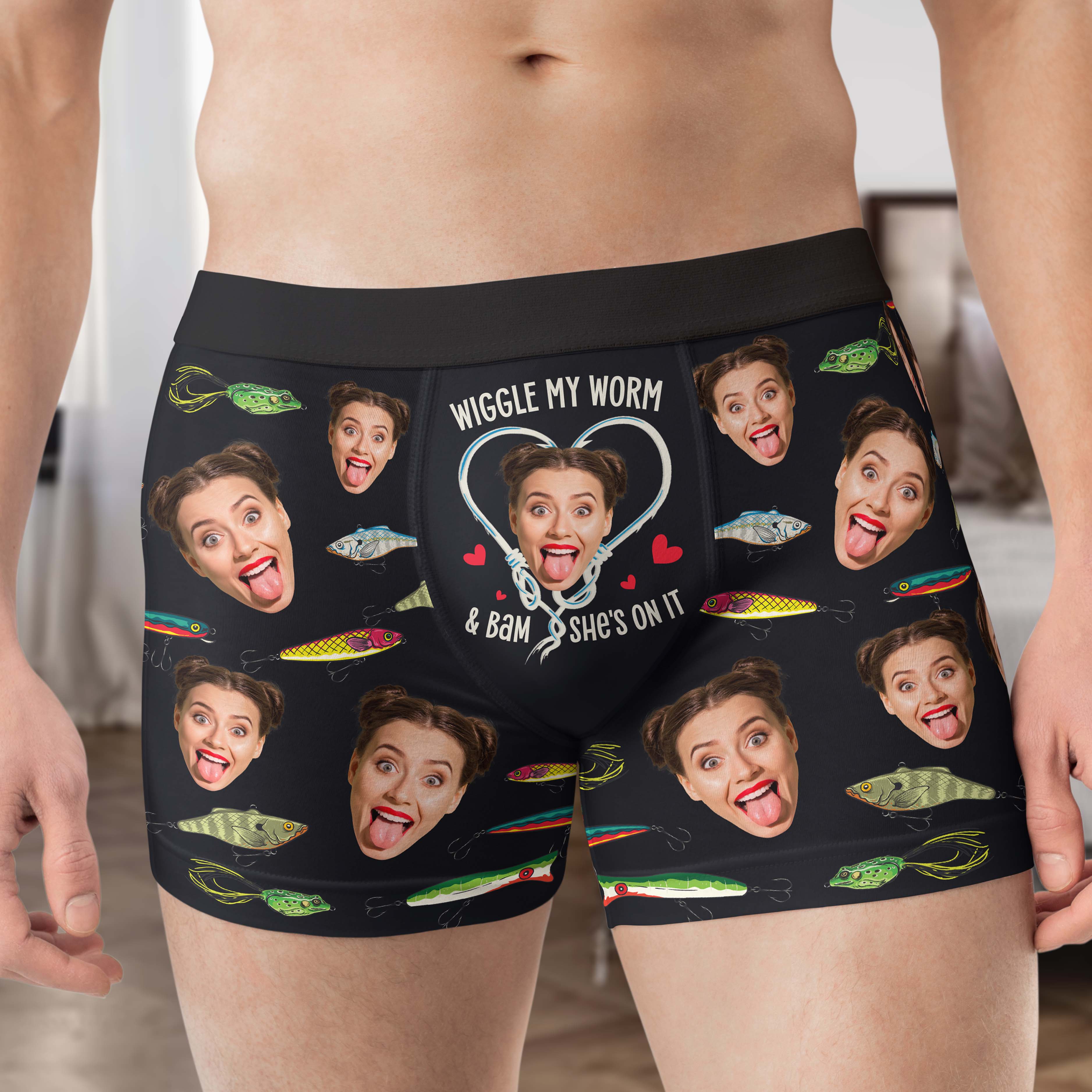 Wiggle My Worm & Bam She's On It - Personalized Photo Men's Boxer Brie ...