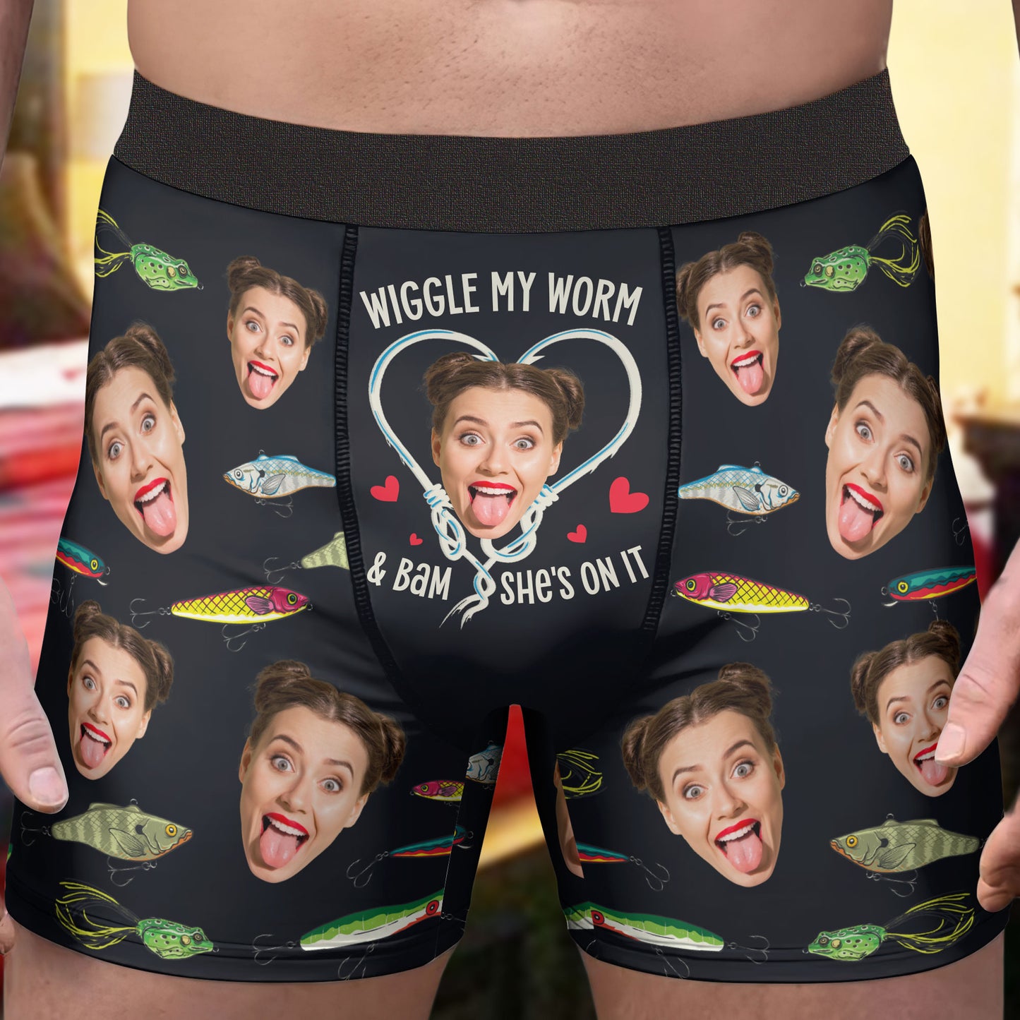Wiggle My Worm & Bam She's On It - Personalized Photo Men's Boxer Briefs