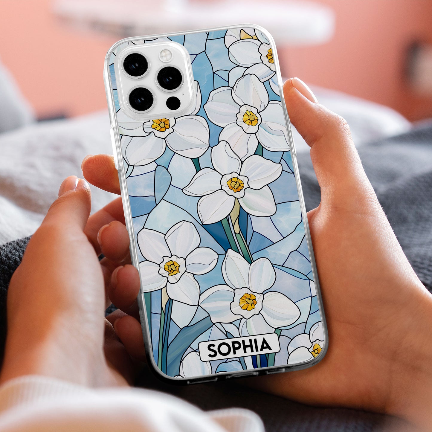 Wildflower Stained Glass Effect - Personalized Clear Phone Case