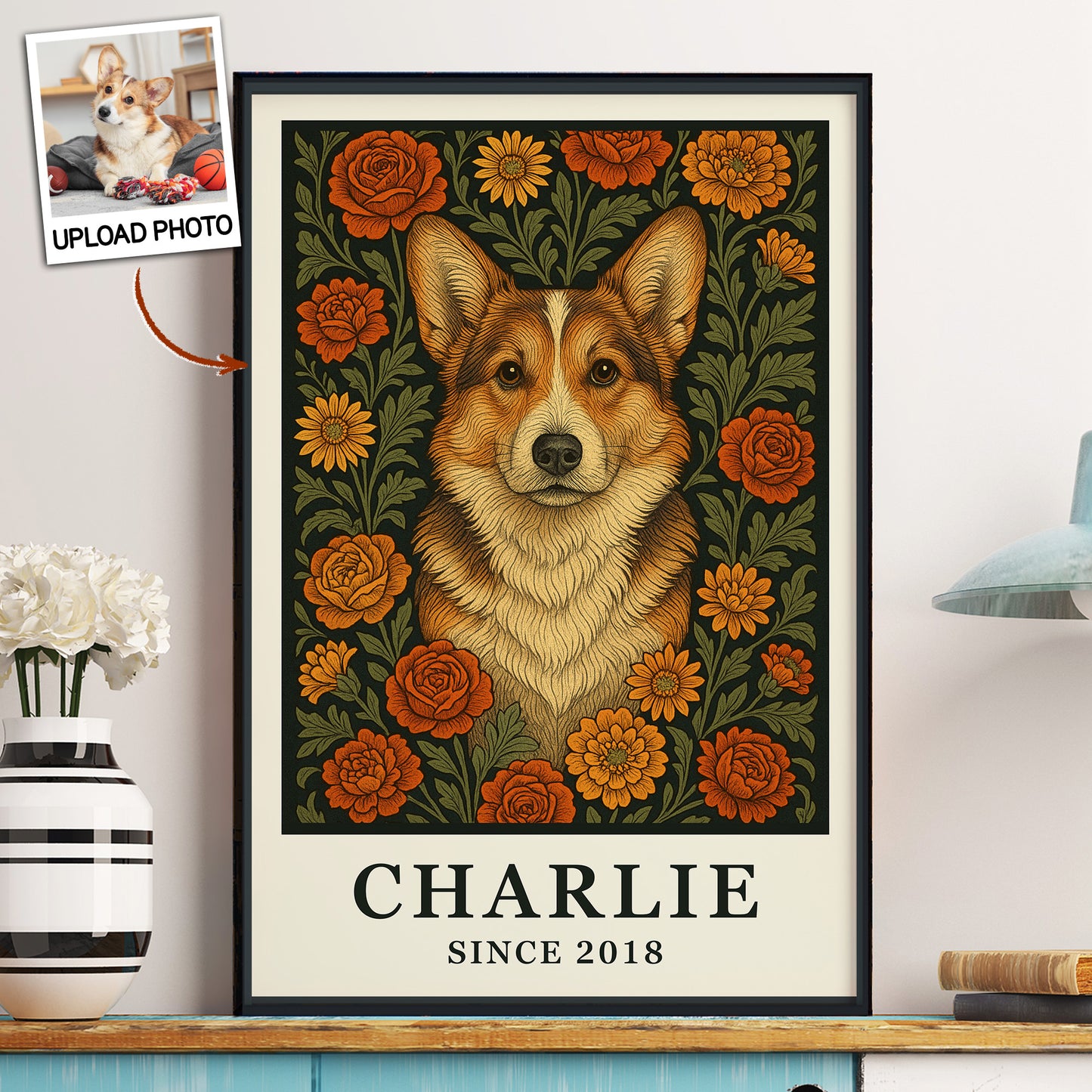 William Morris Wall Art Dog Portrait Art Dog Lovers Gift - Personalized Photo Poster