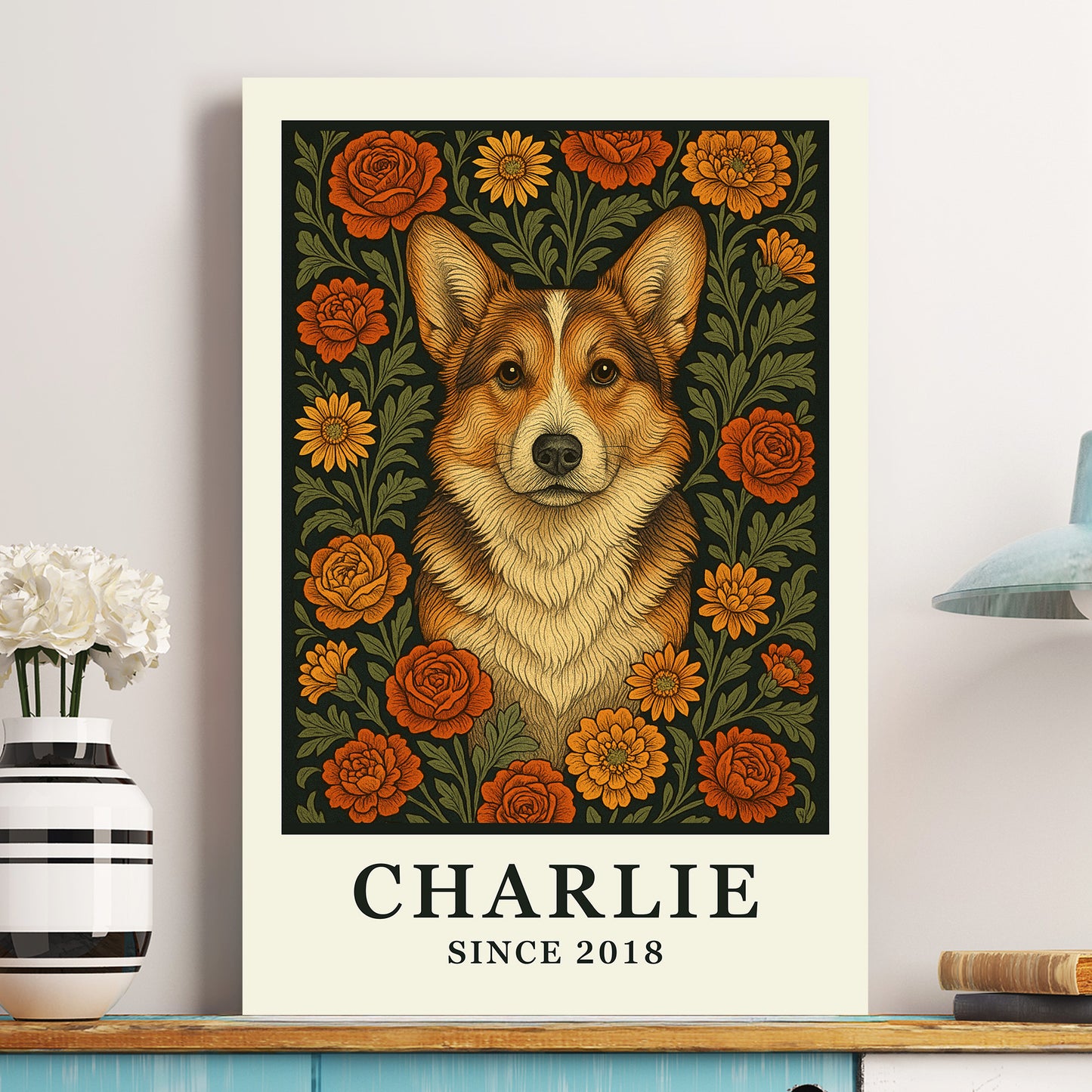 William Morris Wall Art Dog Portrait Art Dog Lovers Gift - Personalized Photo Poster