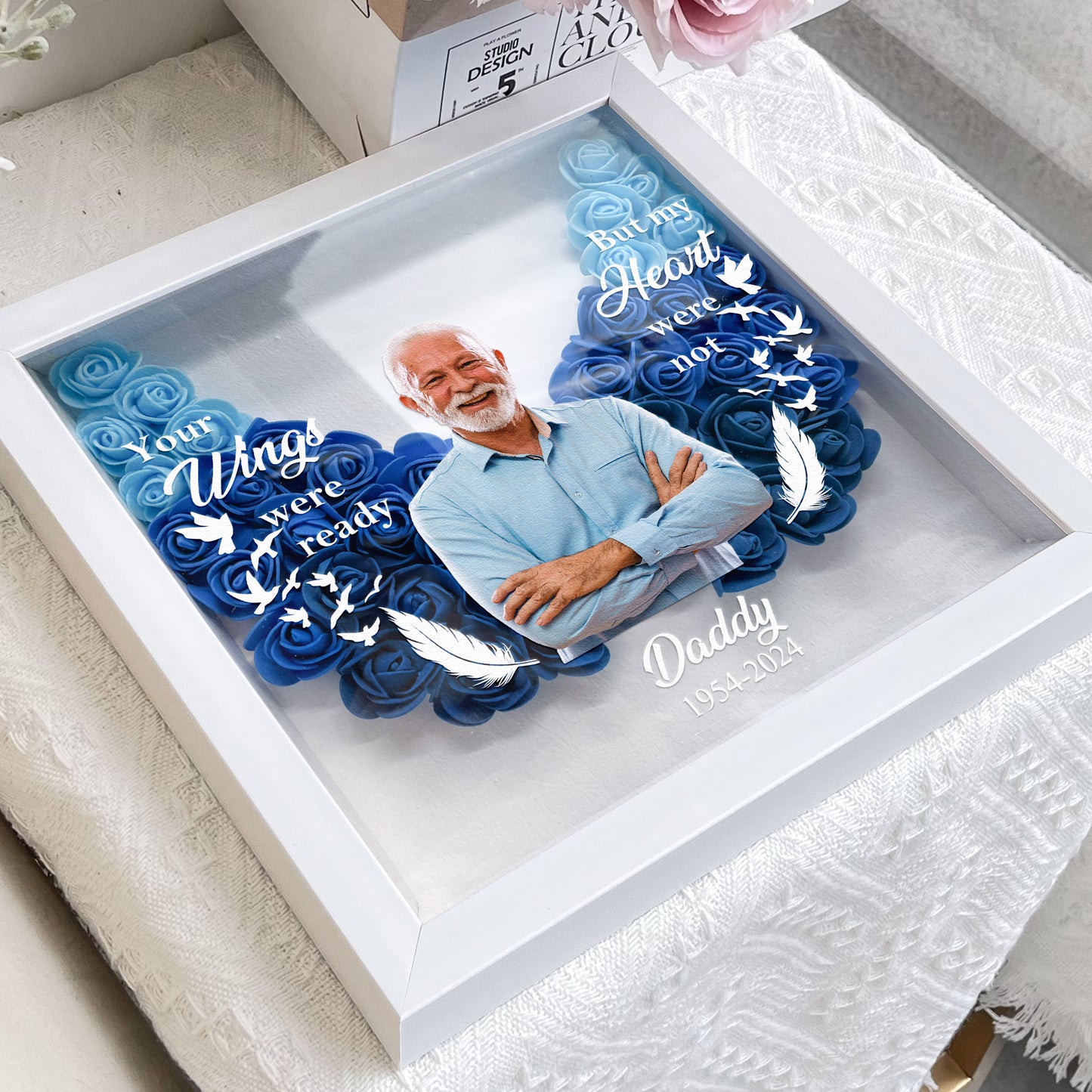 Wing-shaped Memorial Gift - Personalized Photo Flower Shadow Box