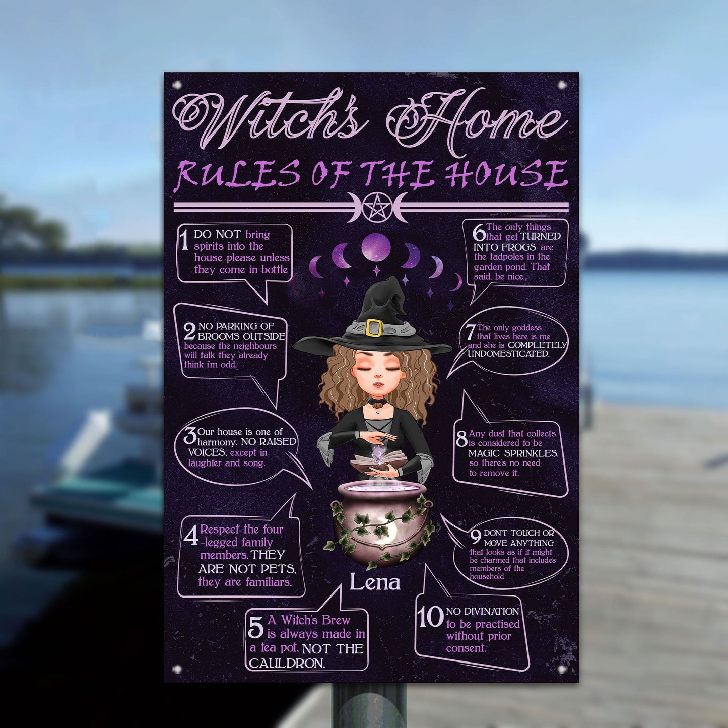 Witch's Home Rules Of The House - Personalized Metal Sign - Grimoire