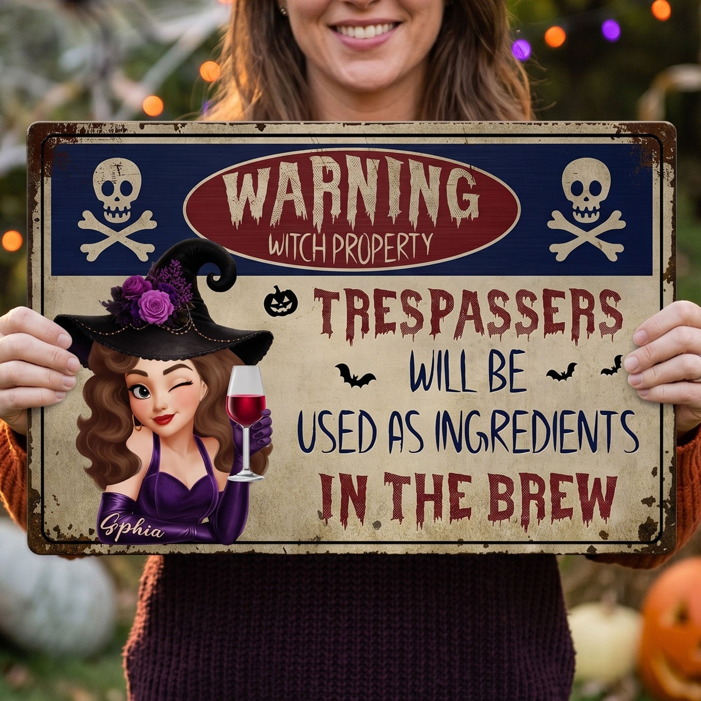 Witch-Warning-Trespassers-Will-Be-Used-As-Ingredients-Personalized-Metal-Sign-2