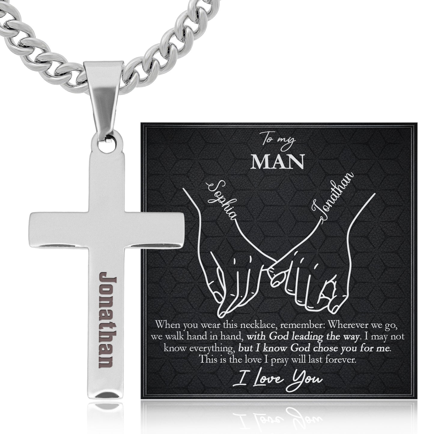 With God Leading Our Forever Journey Gift For Him - Personalized Cross Necklace With Card