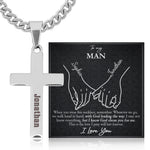 With God Leading Our Forever Journey Gift For Him - Personalized Cross Necklace With Card