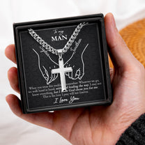 With God Leading Our Forever Journey Gift For Him - Personalized Cross Necklace With Card