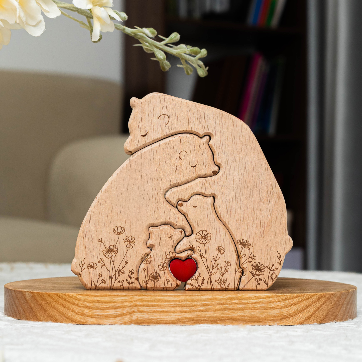 Wooden Bear Family Puzzle Floral Version