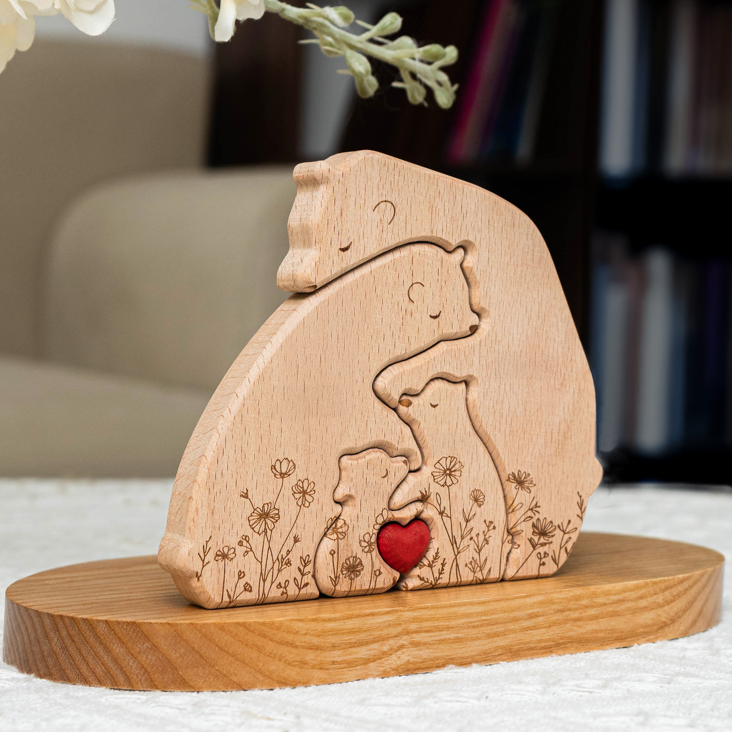 Wooden Bear Family Puzzle Floral Version