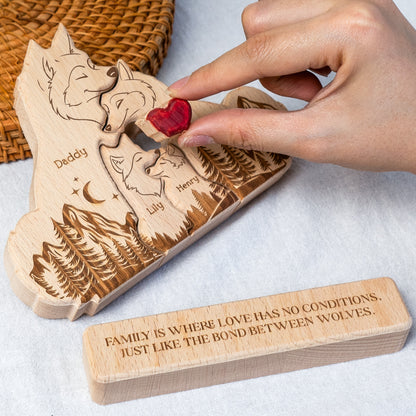 Wooden Wolf Family With Names - Personalized Wooden Wolf Family Puzzle
