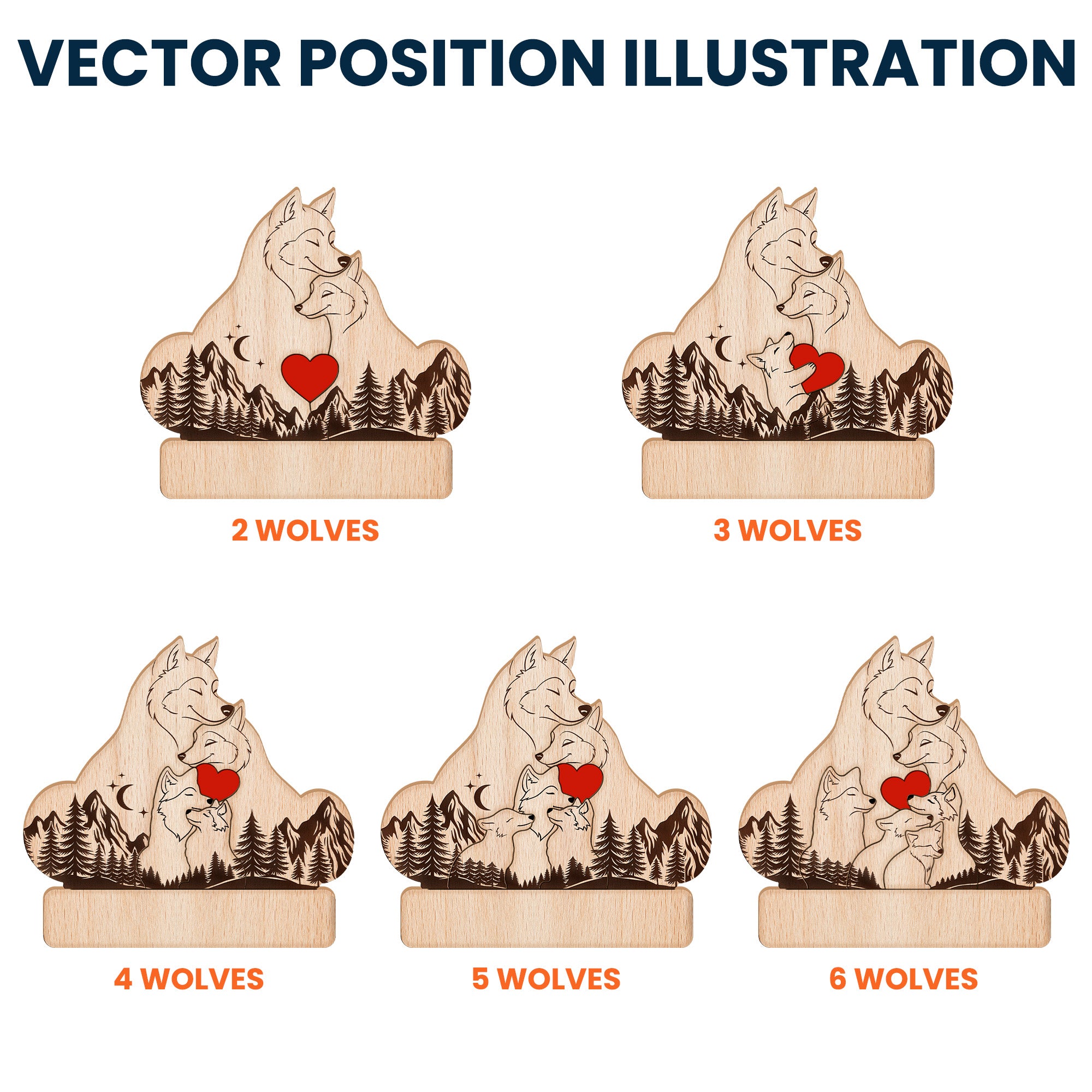 Wooden Wolf Family With Names - Personalized Wooden Wolf Family Puzzle