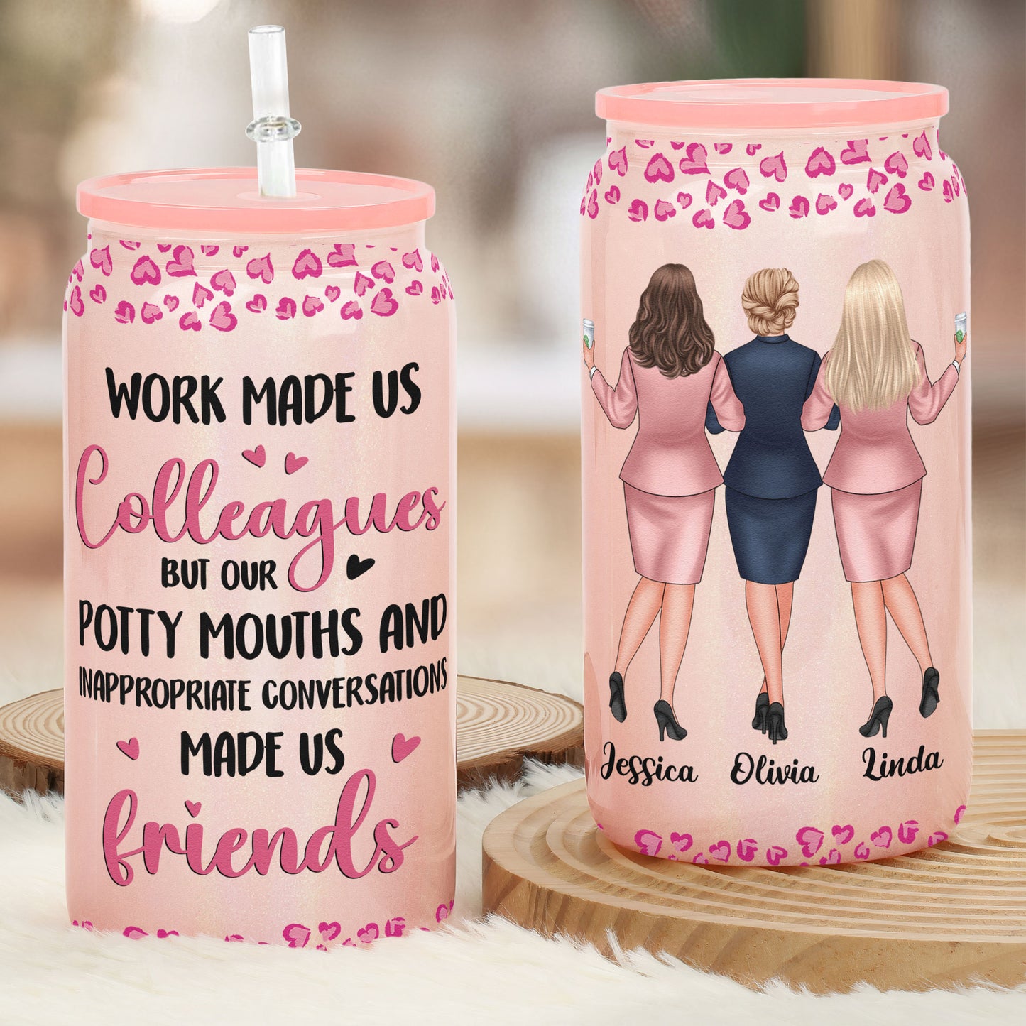 Work Made Us Colleagues - Personalized Shimmer Glass Can