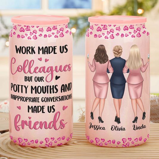 Work Made Us Colleagues - Personalized Shimmer Glass Can