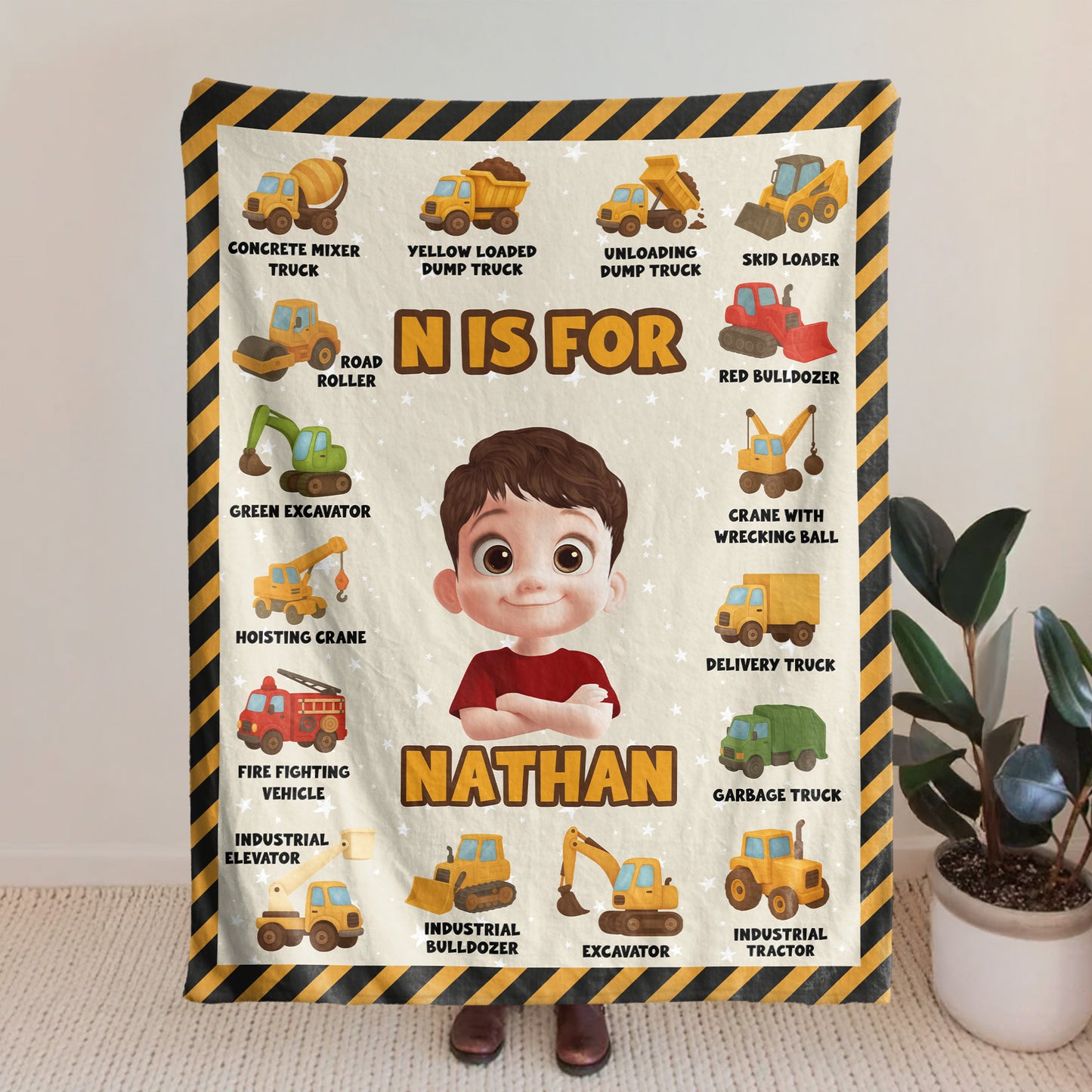 Work Vehicles Construction Kid - Personalized Blanket