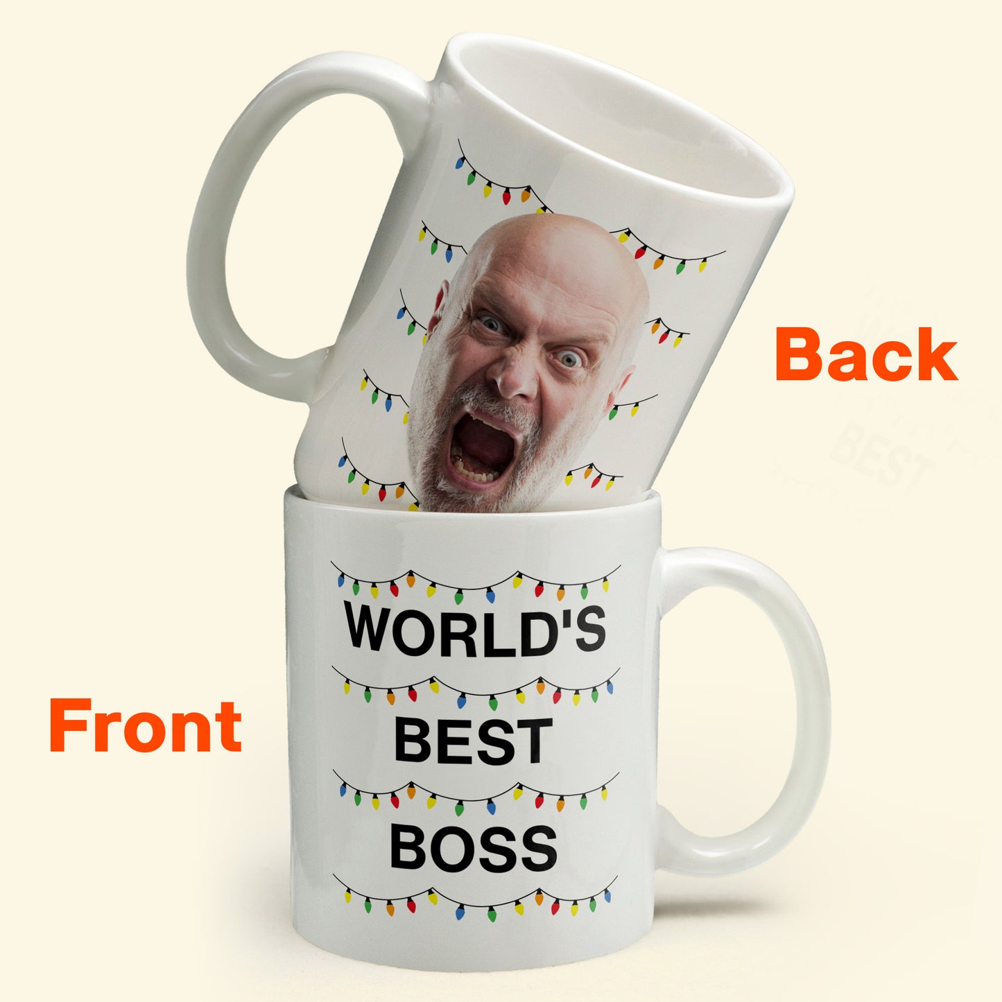 World'S Best Boss Funny Xmas Lights Custom Face - Personalized Photo Mug