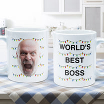 World'S Best Boss Funny Xmas Lights Custom Face - Personalized Photo Mug