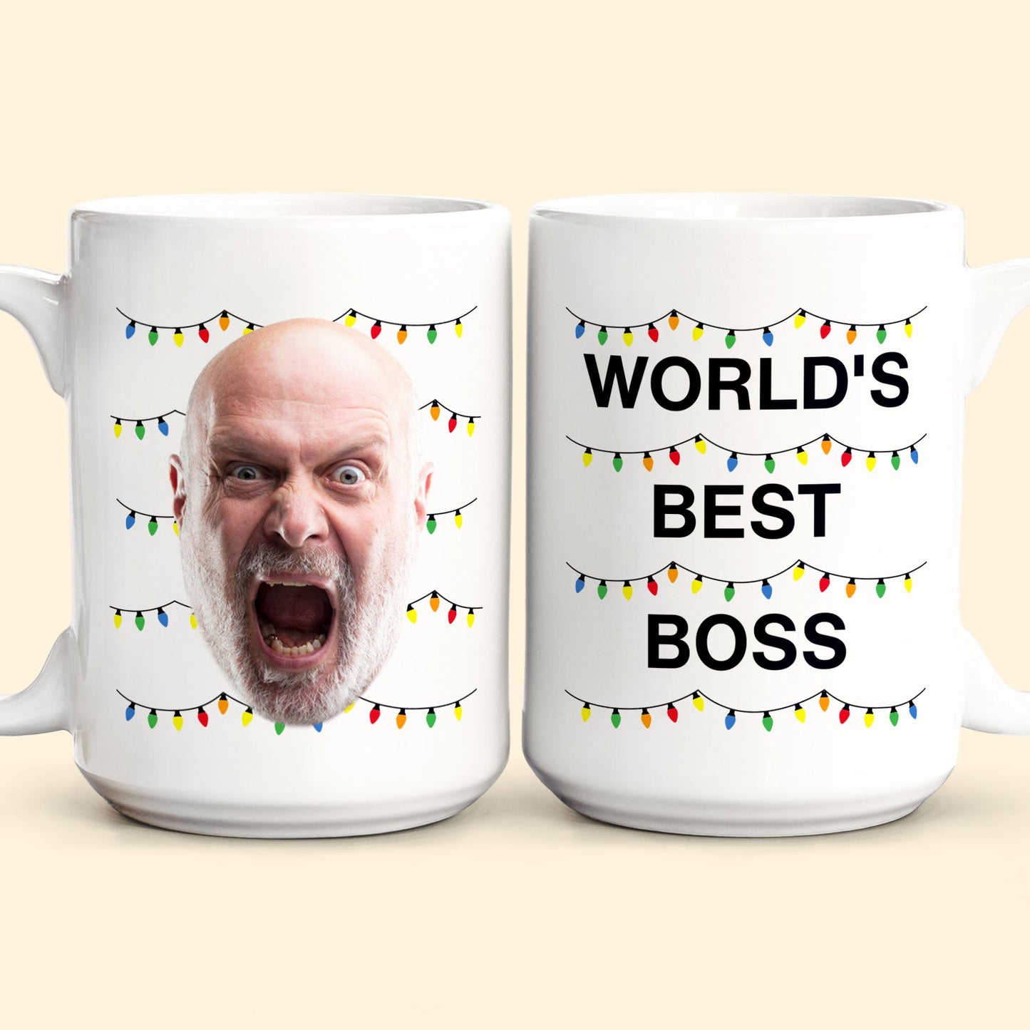 World'S Best Boss Funny Xmas Lights Custom Face - Personalized Photo Mug