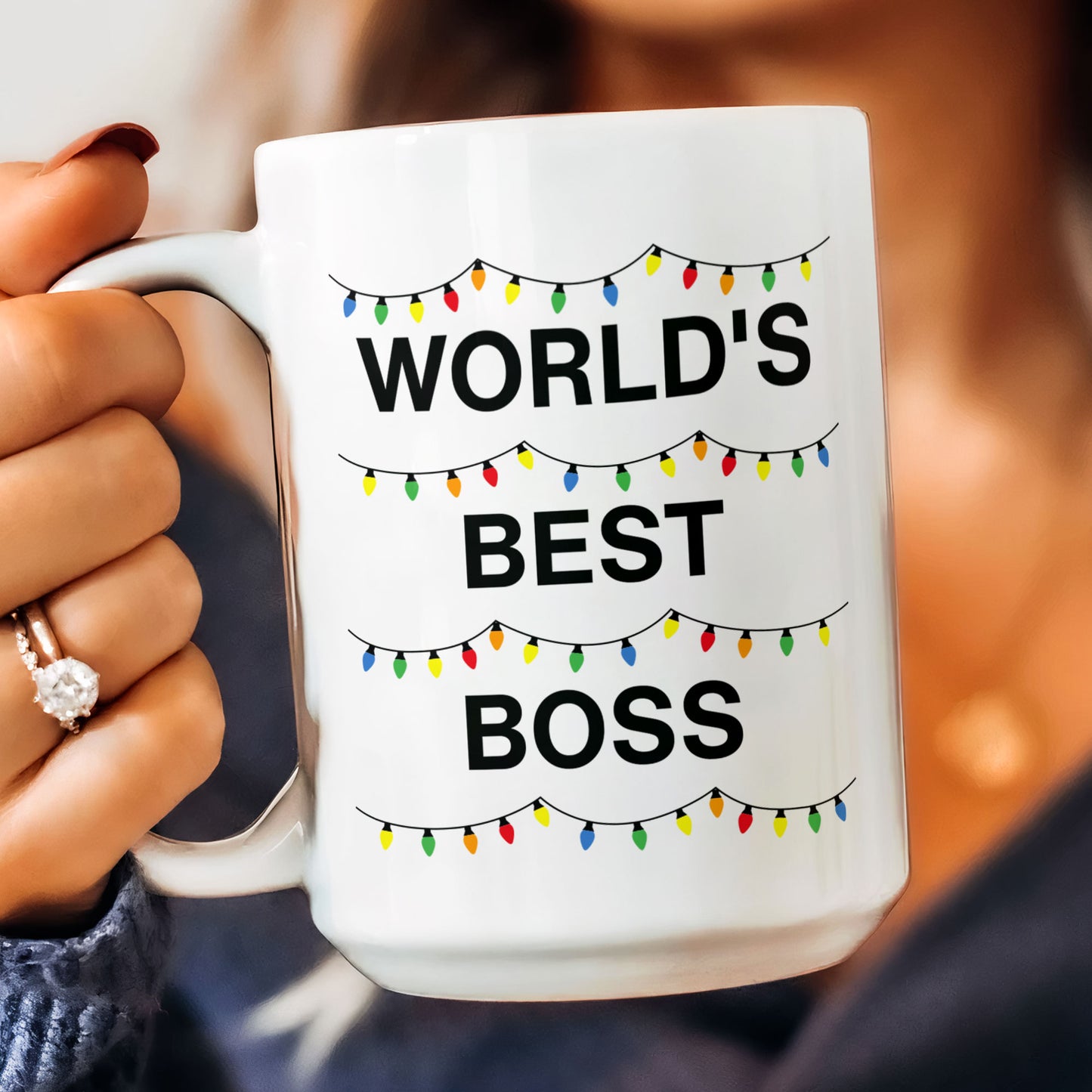 World'S Best Boss Funny Xmas Lights Custom Face - Personalized Photo Mug