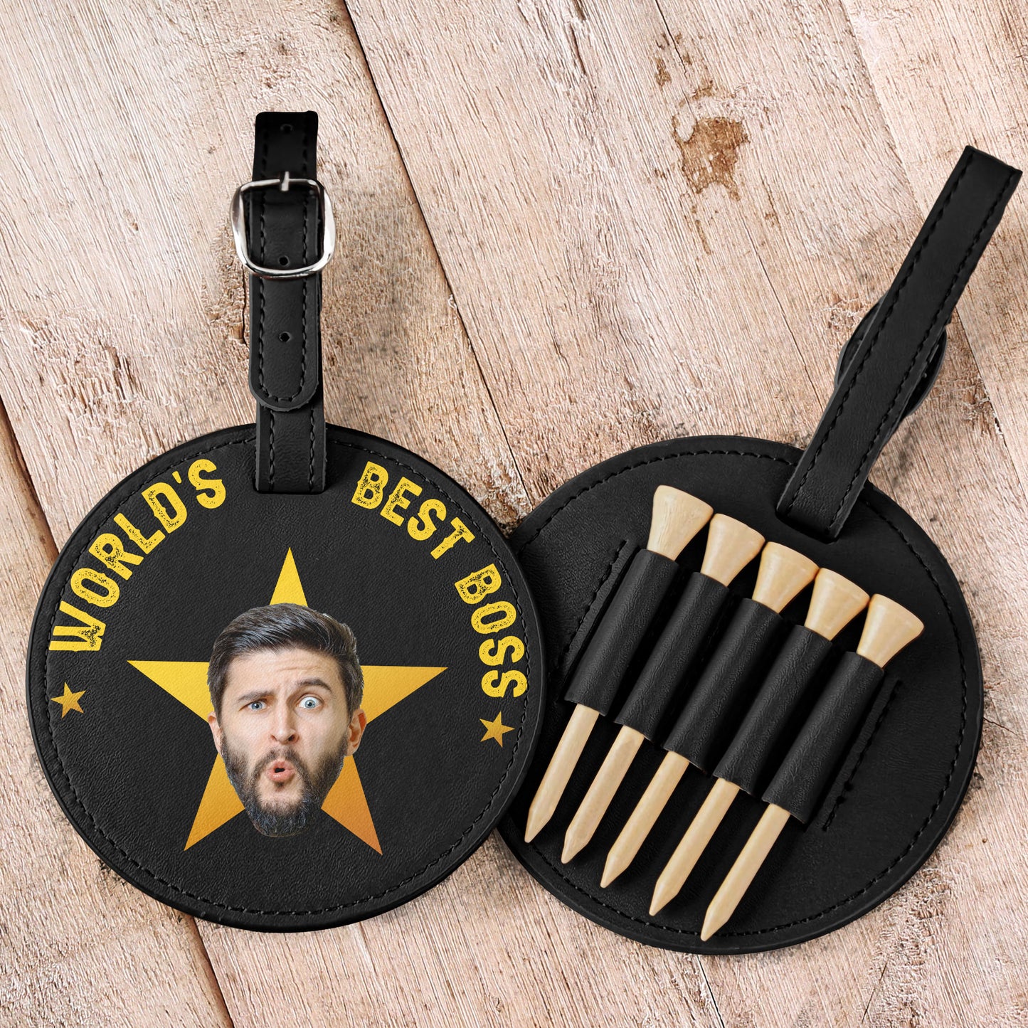 World's Best Boss - Personalized Photo Leather Golf Bag Tag