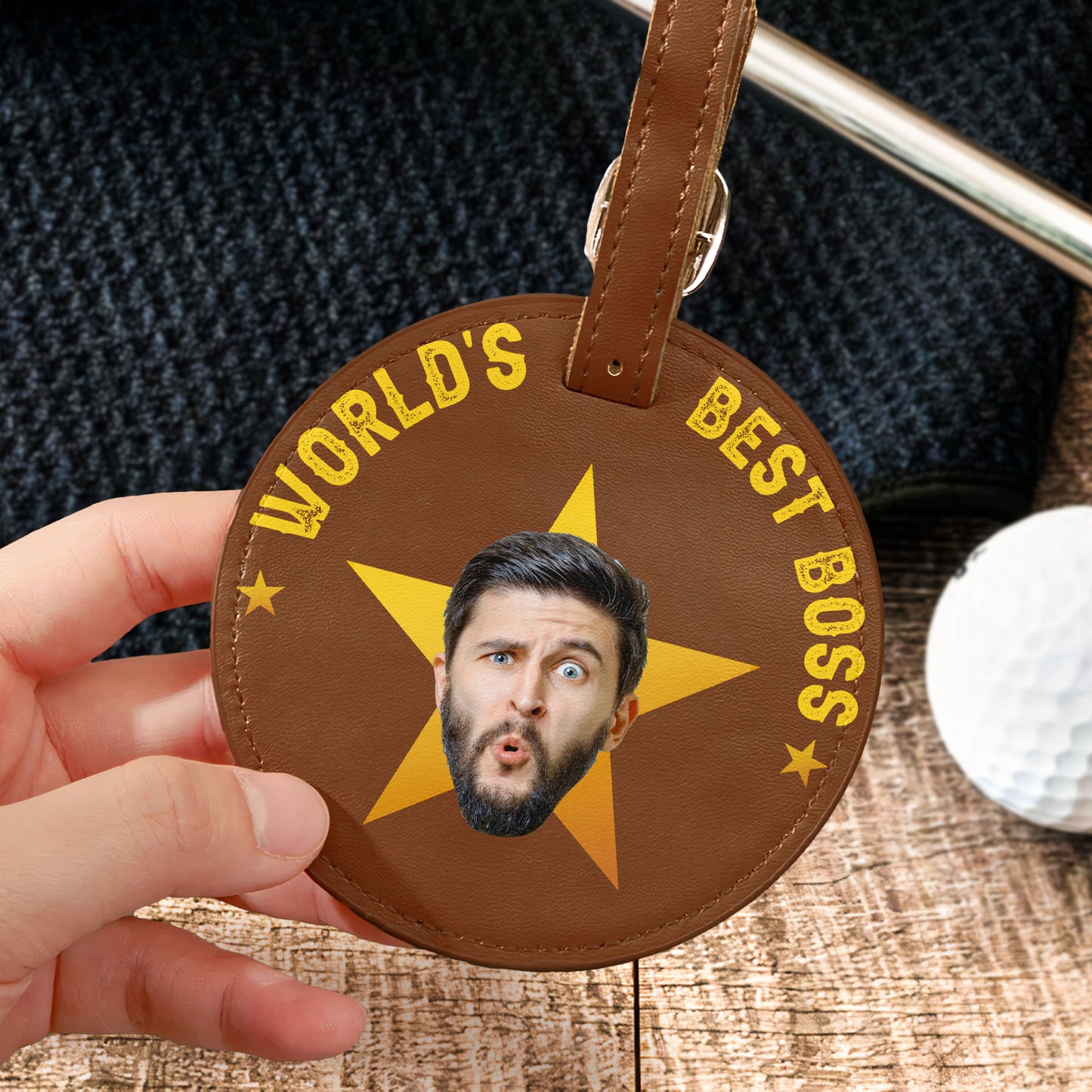 World's Best Boss - Personalized Photo Leather Golf Bag Tag