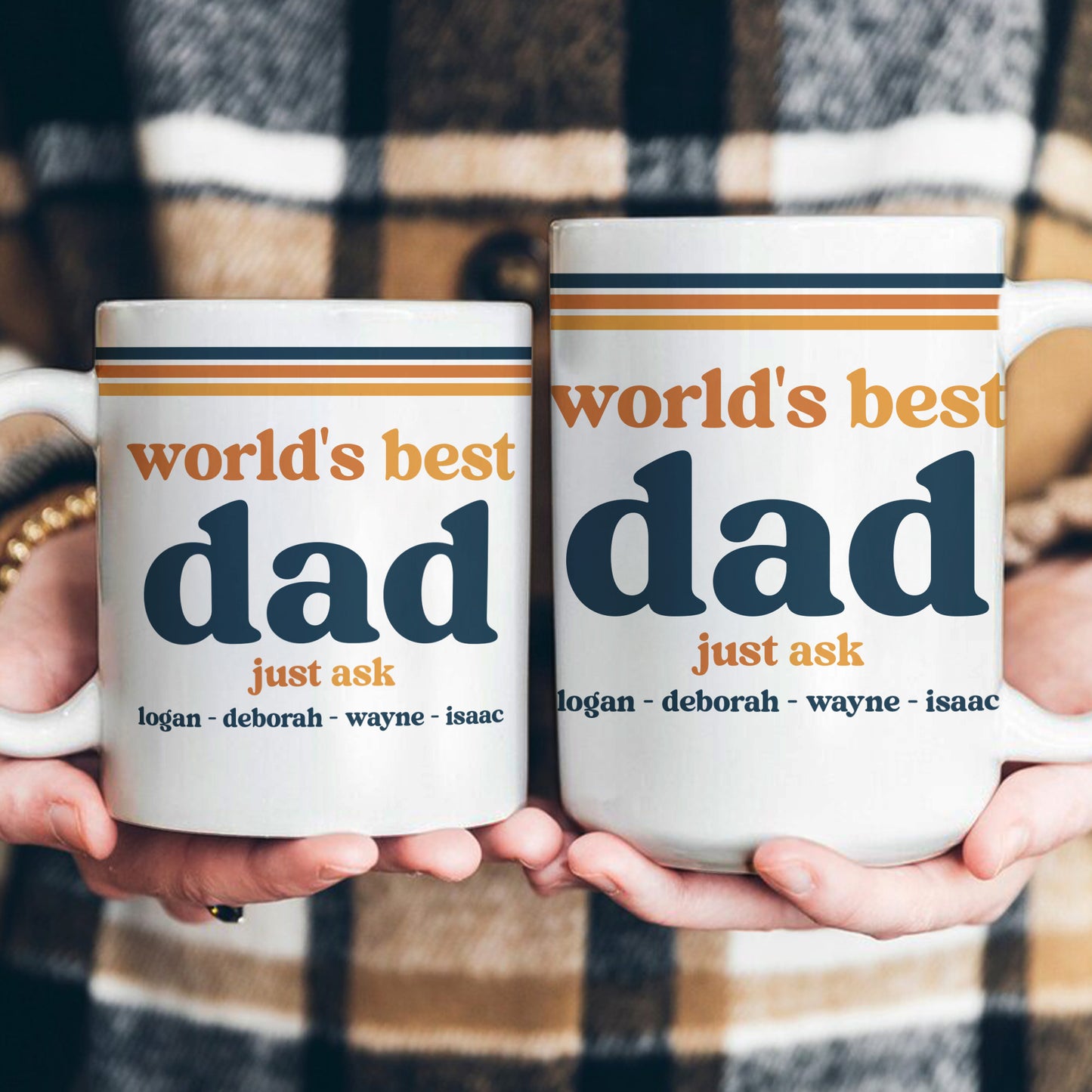 World’s Best Dad Grandpa Papa Retro 70s Father’s Day Gift With Kids’ Names - Personalized Mug