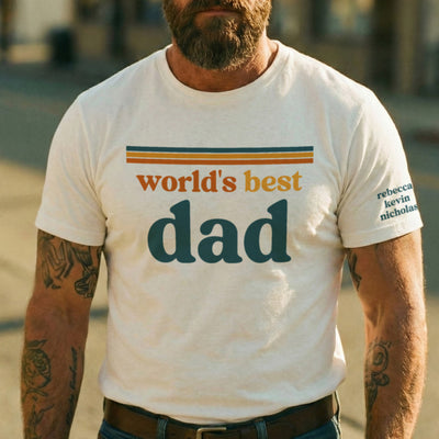 World’s Best Dad Retro 70s Vintage Father’s Day Gift With Kids’ Names - Personalized Shirt
