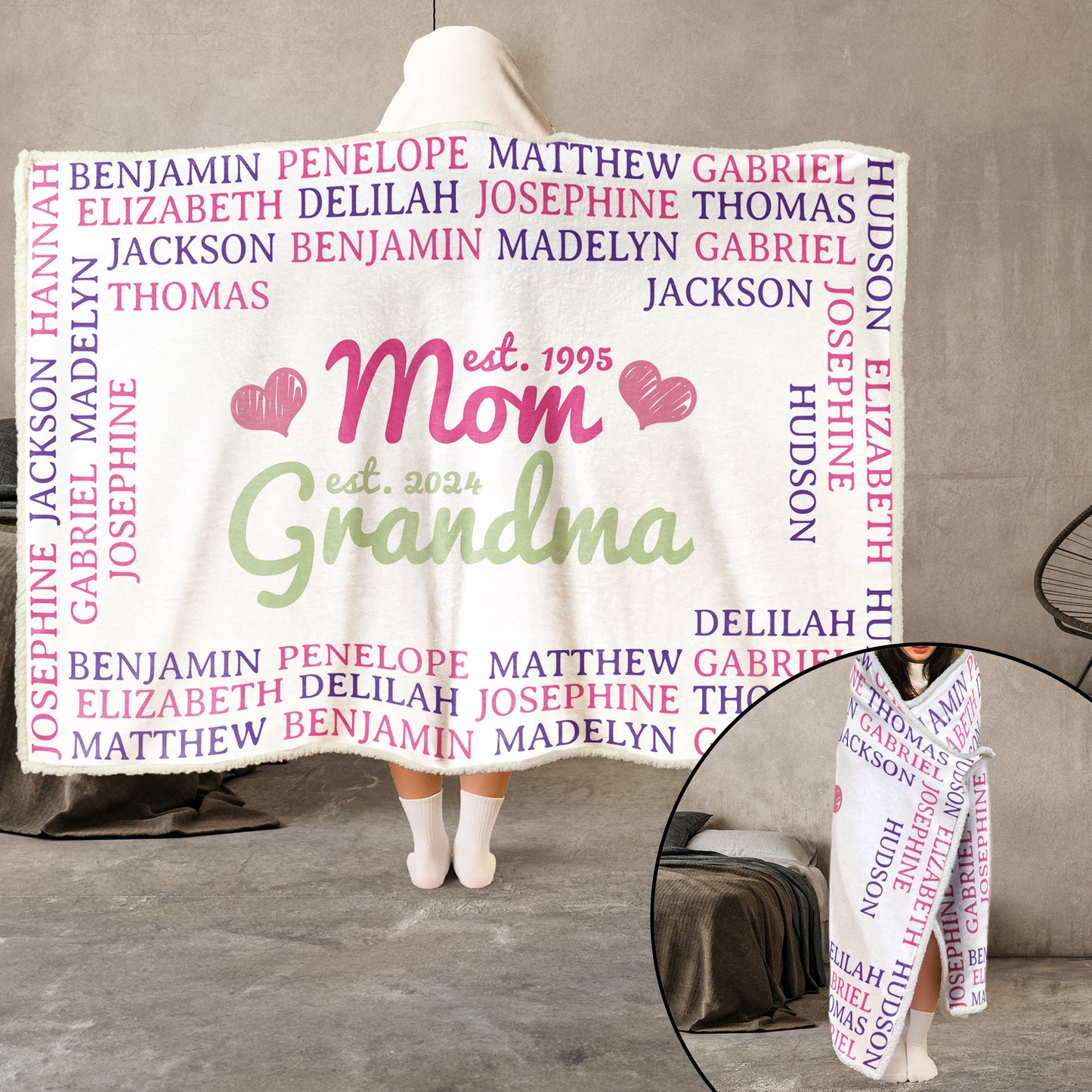 Wrapping Around Grandma - Personalized Wearable Blanket Hoodie