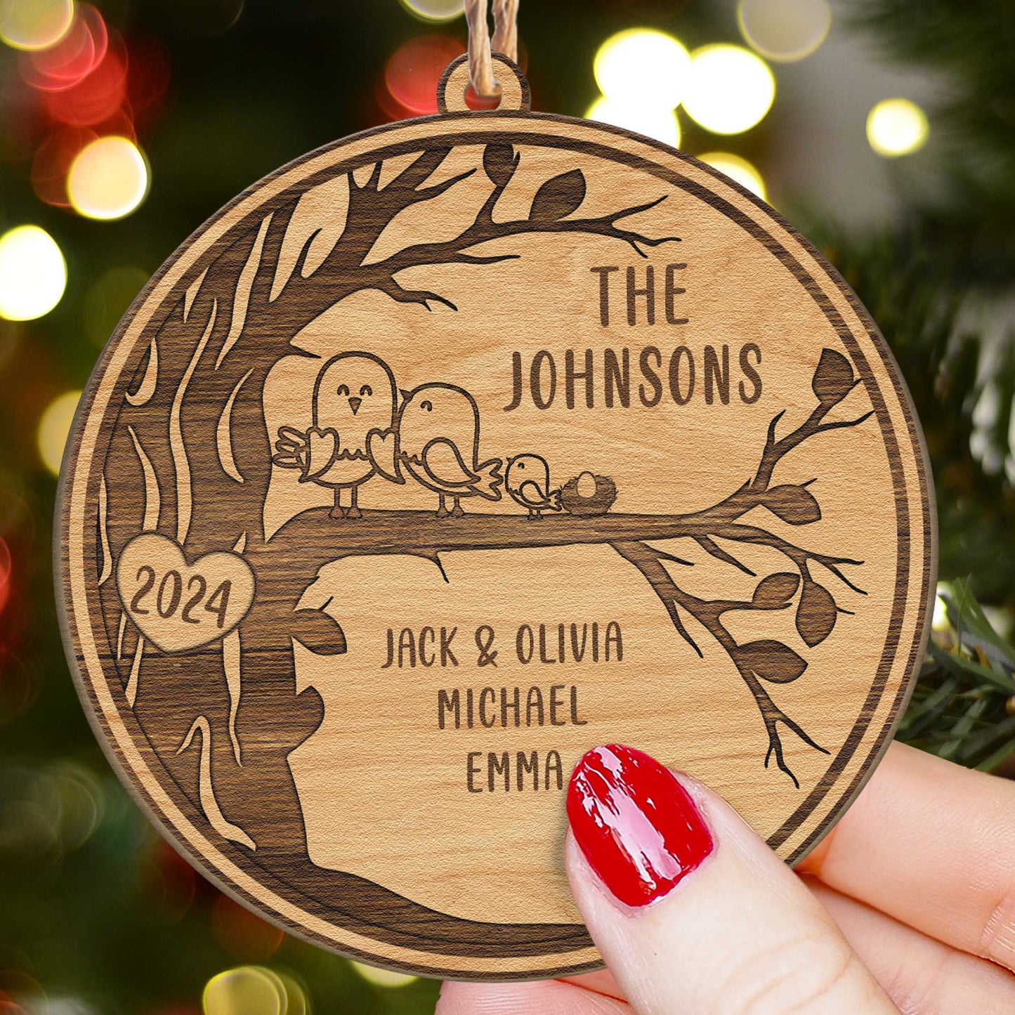 Bird Family - Personalized Wooden Ornament