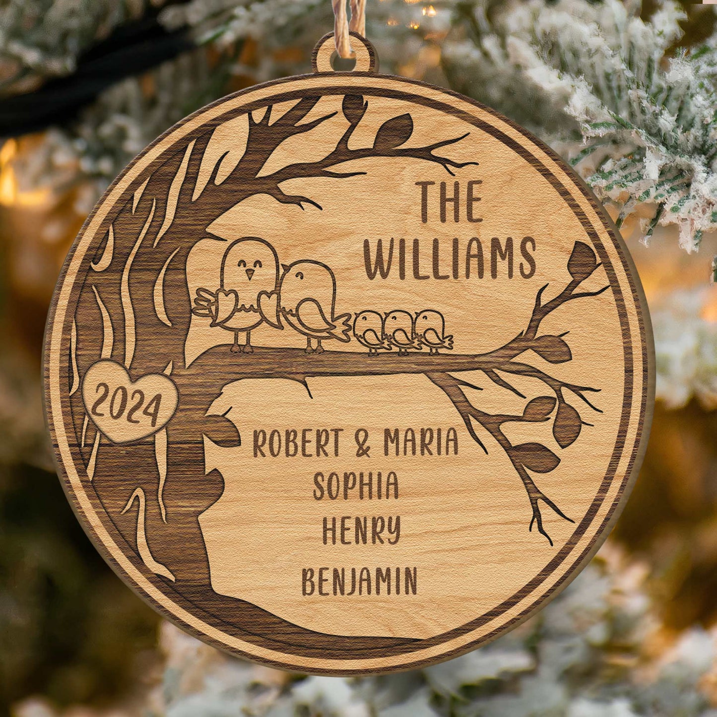 Bird Family - Personalized Wooden Ornament