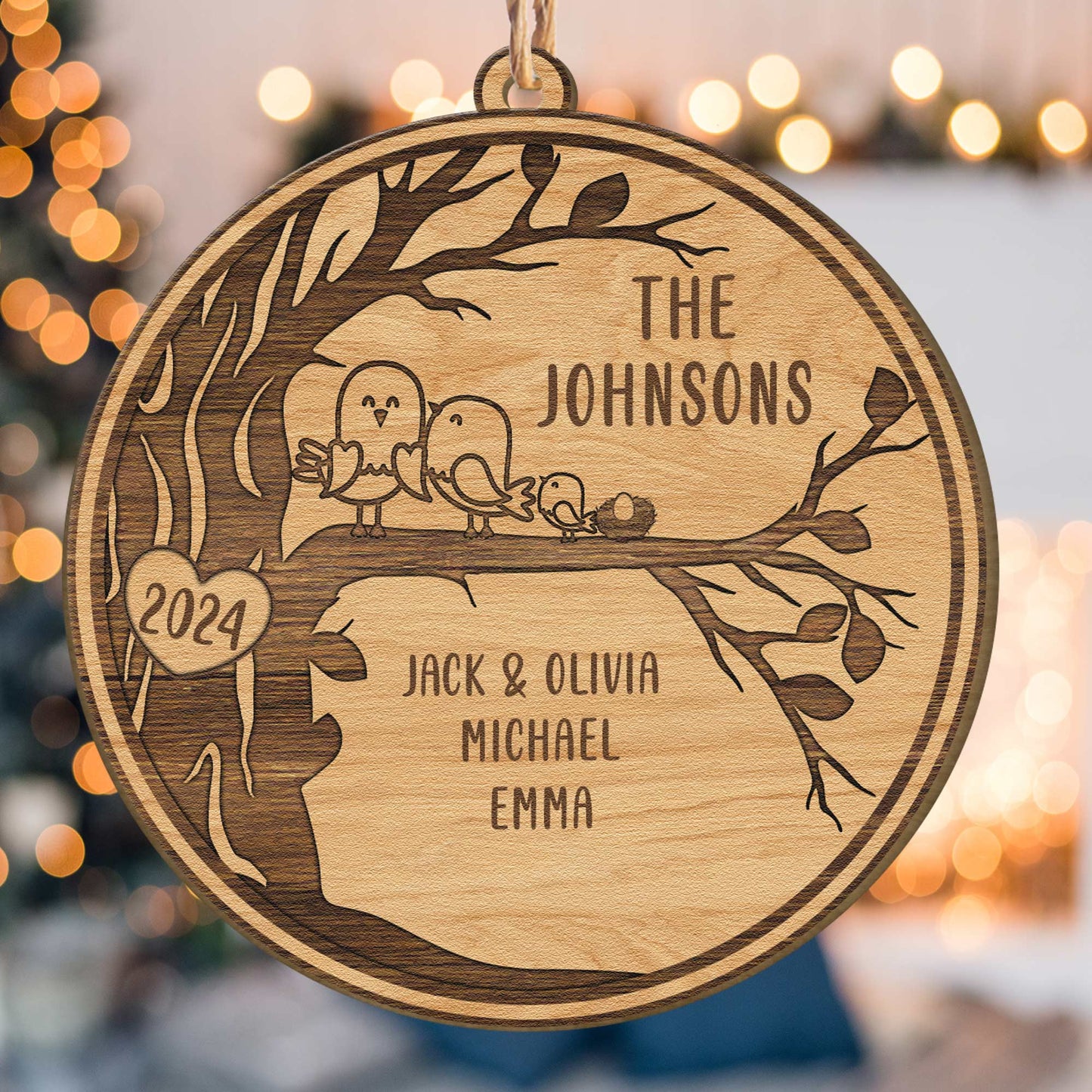 Bird Family - Personalized Wooden Ornament