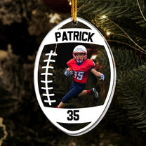 Xmas Football Ball Shape Custom Name Number - Personalized Acrylic Photo Ornament