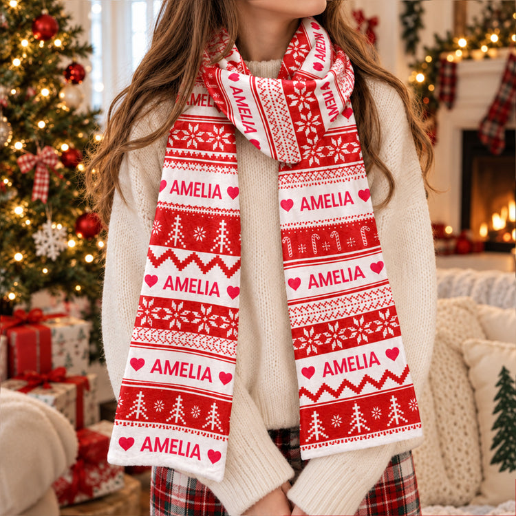 Xmas-Gift,-Custom-Name,-Fair-Isle-Knit-Pattern-Personalized-Scarf-1